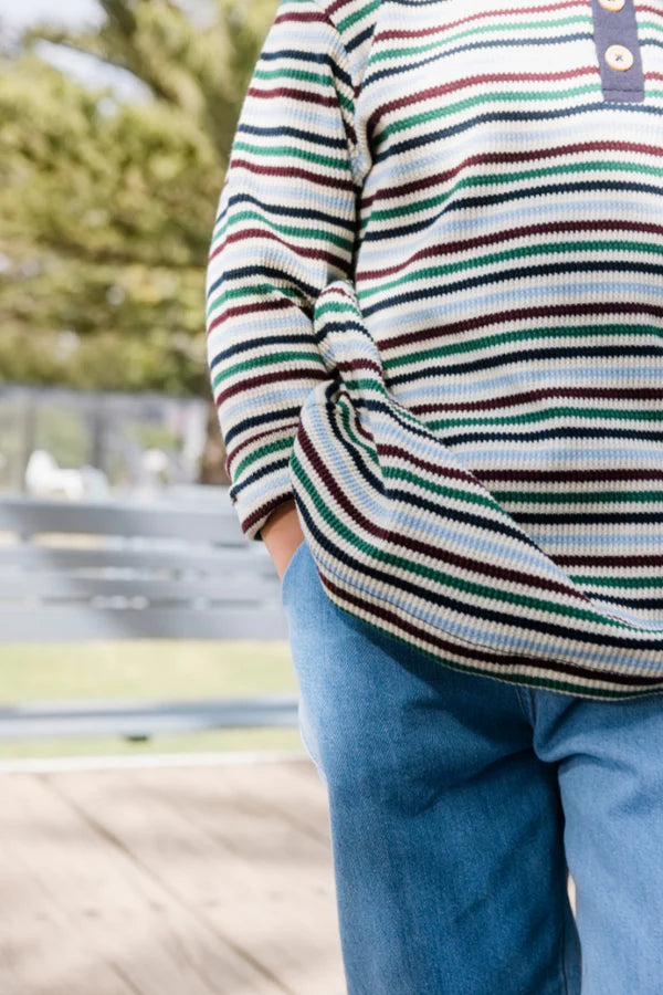 Milky Heritage Waffle Henley - Stripe