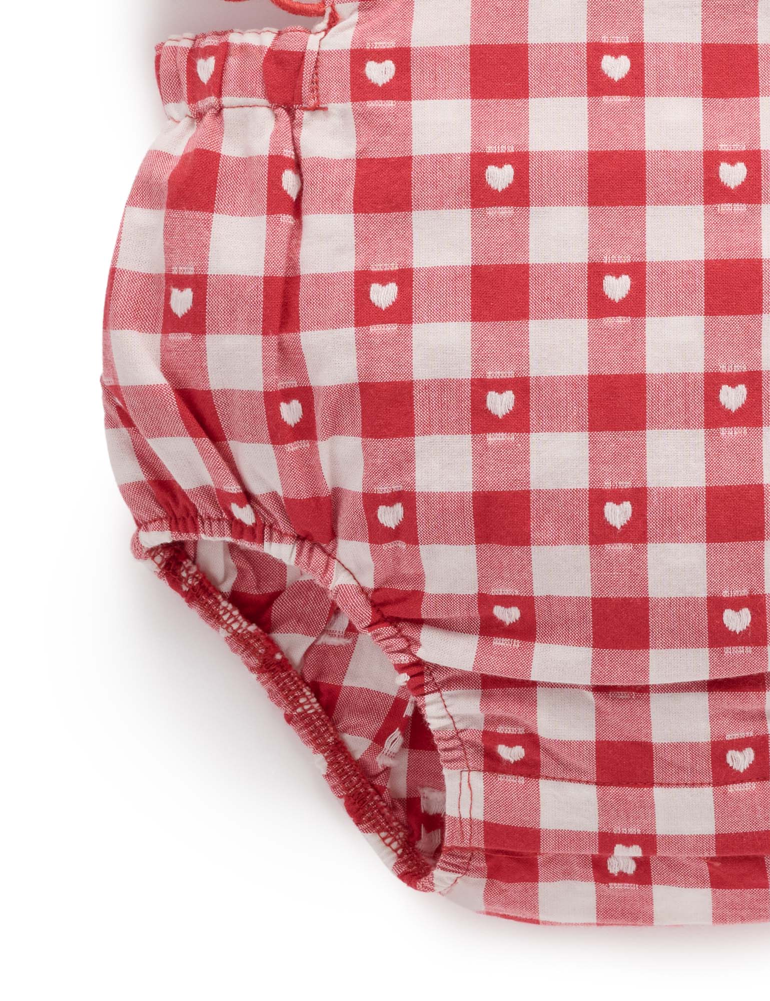 Purebaby Heart Gingham Overall Bodysuit