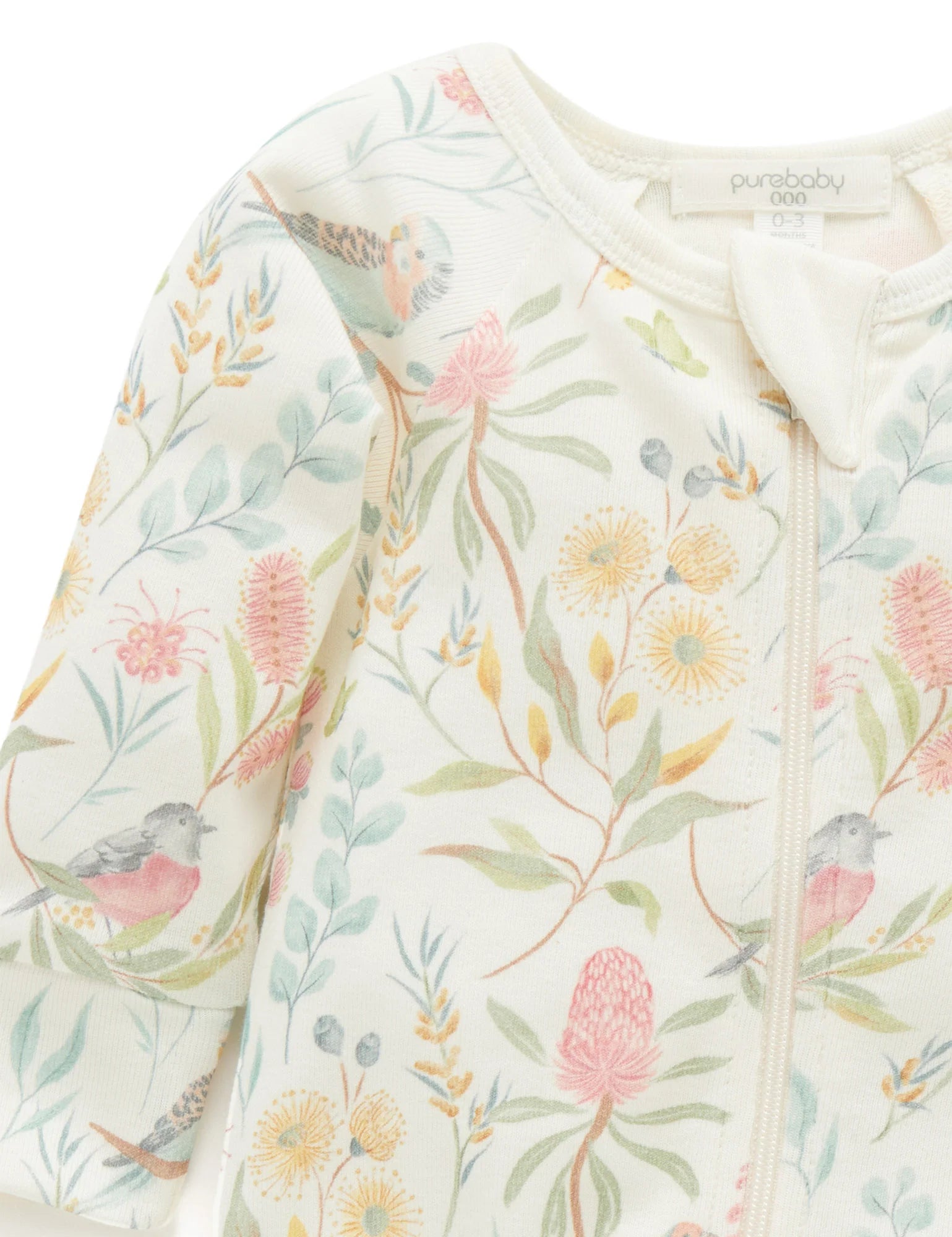 Purebaby Aviary Garden Zip Growsuit &amp; Reversible Bib