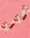 Bebe Festive Reindeer Bodysuit - Berry Stripe