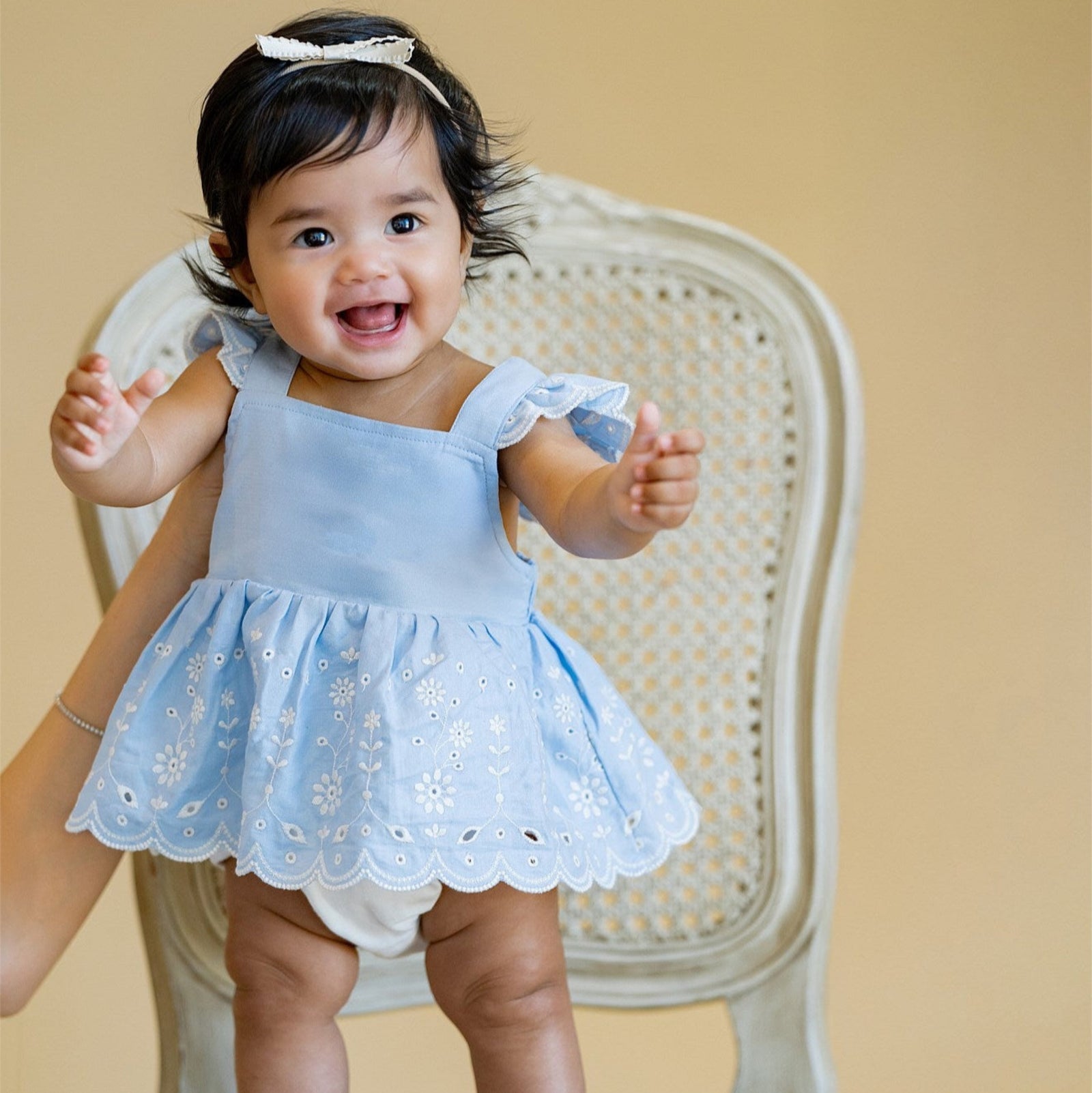 Bebe Zara Embroidered Overlay Dress - Sky Blue