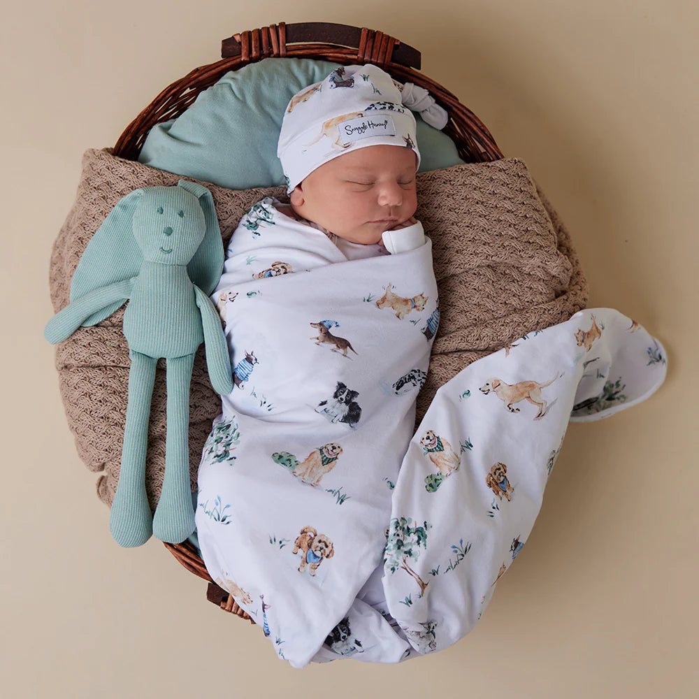 DOG PARK - Snuggle Hunny Baby Jersey Wrap &amp; Beanie Set