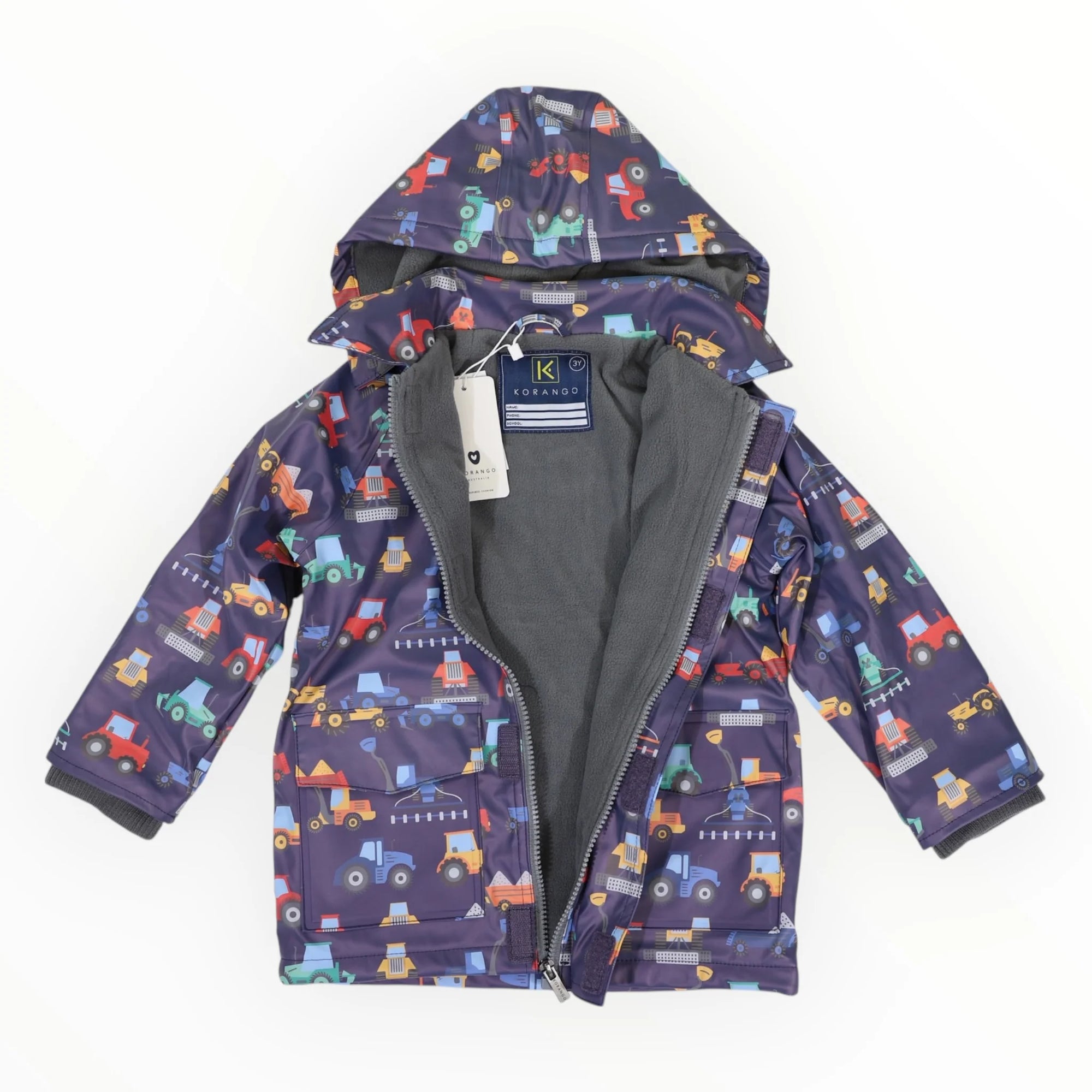 Korango Farm Machine Print Raincoat - Navy