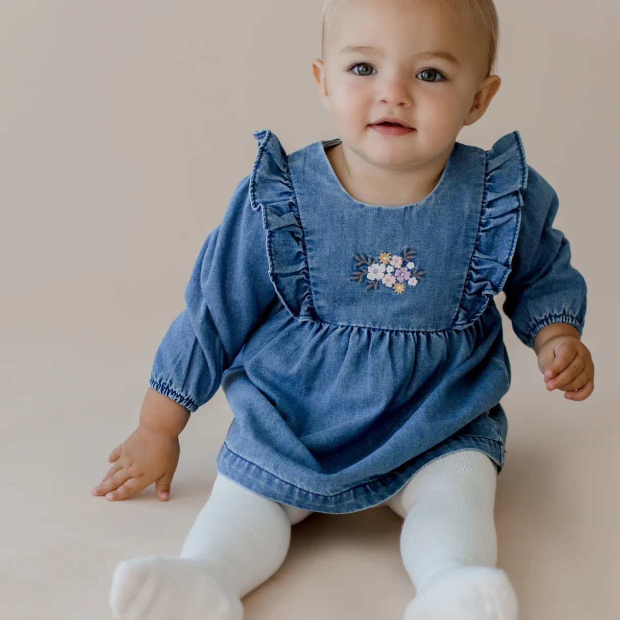 Marquise Floral Embroidered Chambray Dress