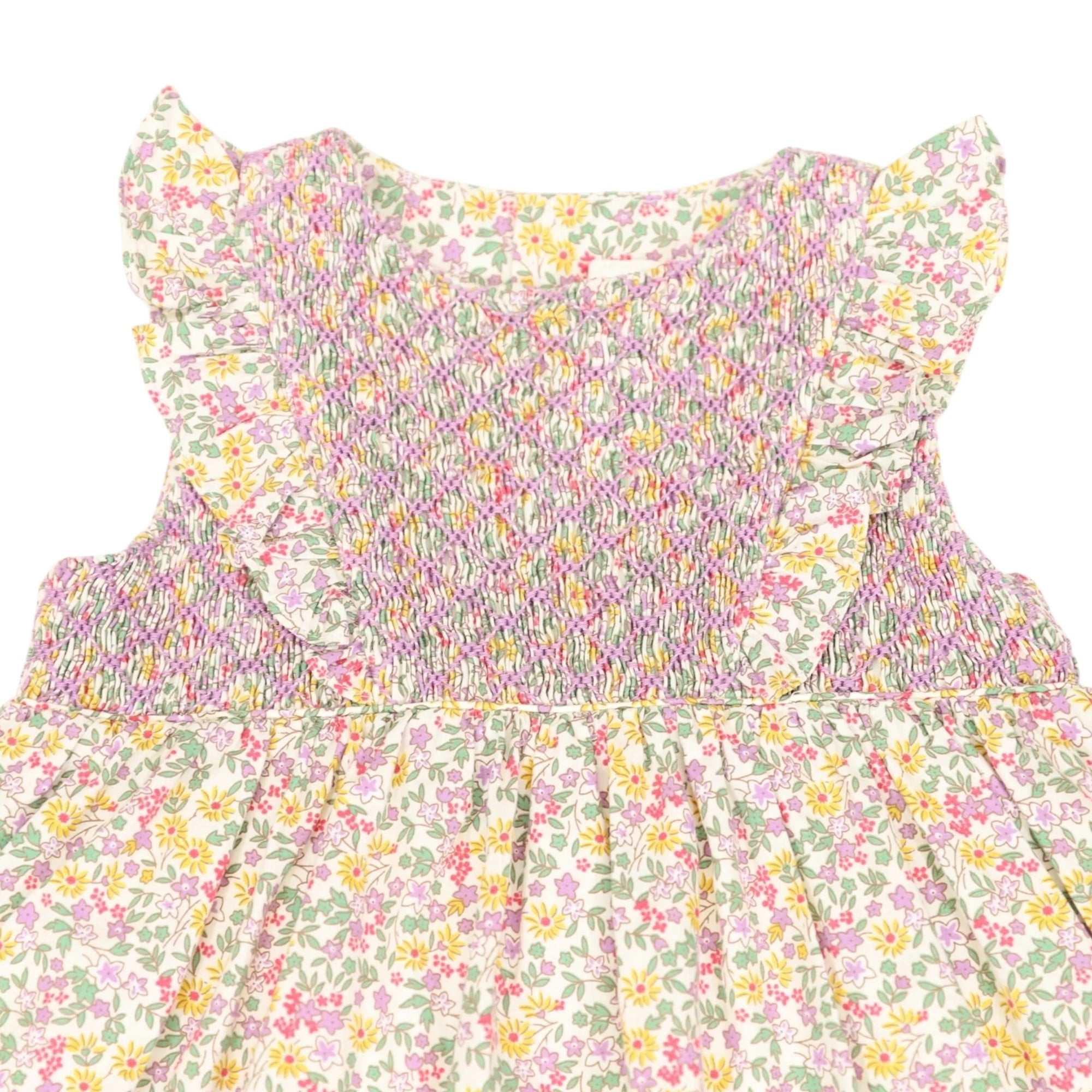 Frilled Smocked Dress Yellow Floral