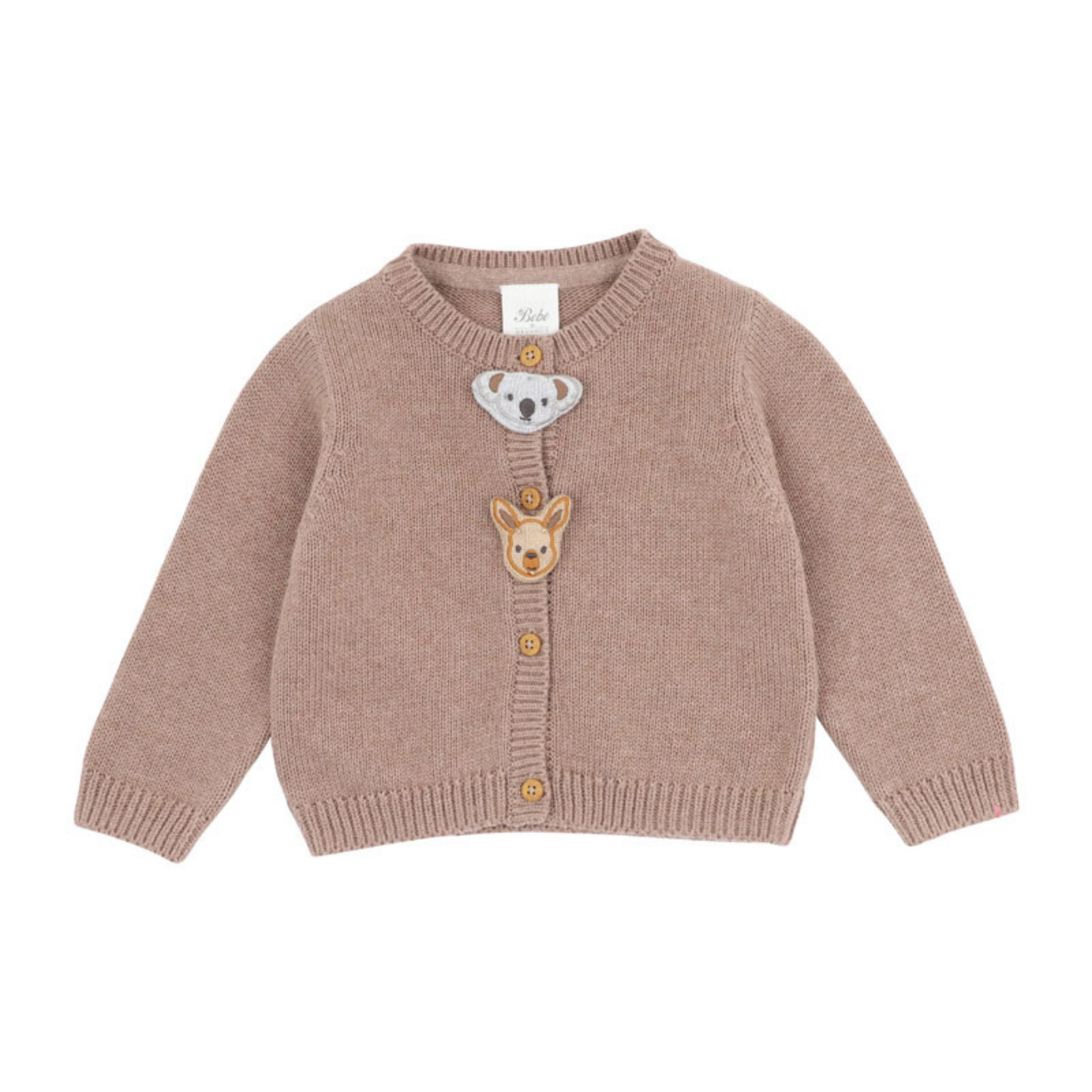 Bebe Bailey Animal Face Cardigan - Chestnut