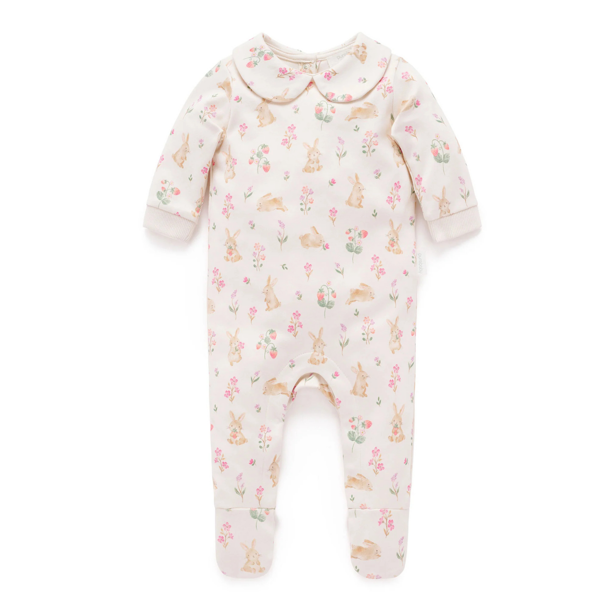 Purebaby Thick Zip Growsuit - Bunny Garden Print