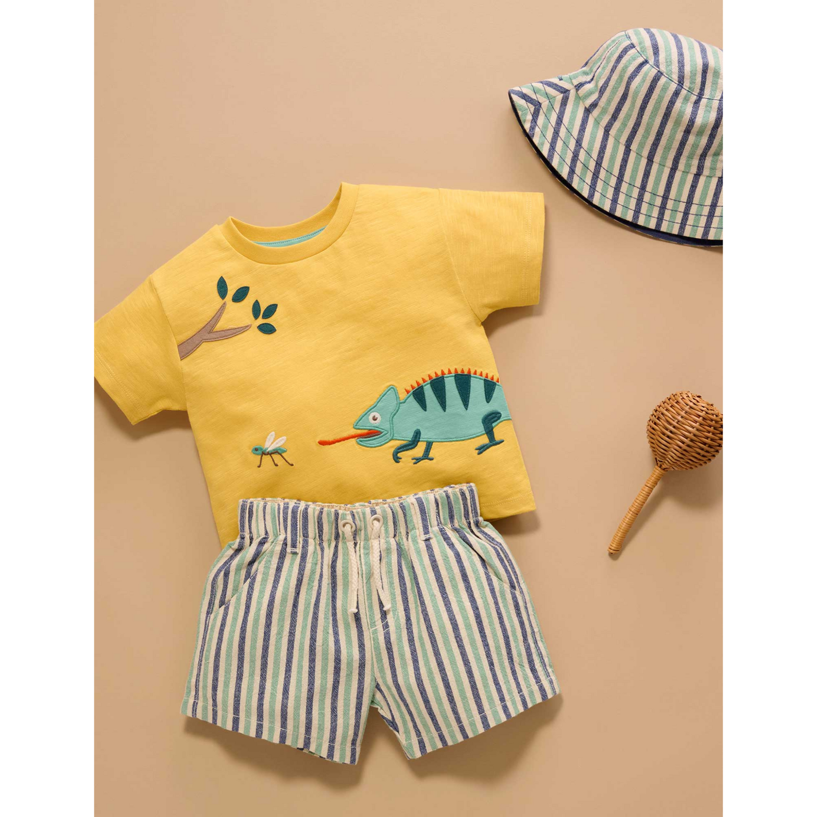 Purebaby Pull on Striped Short - Iguana Stripe