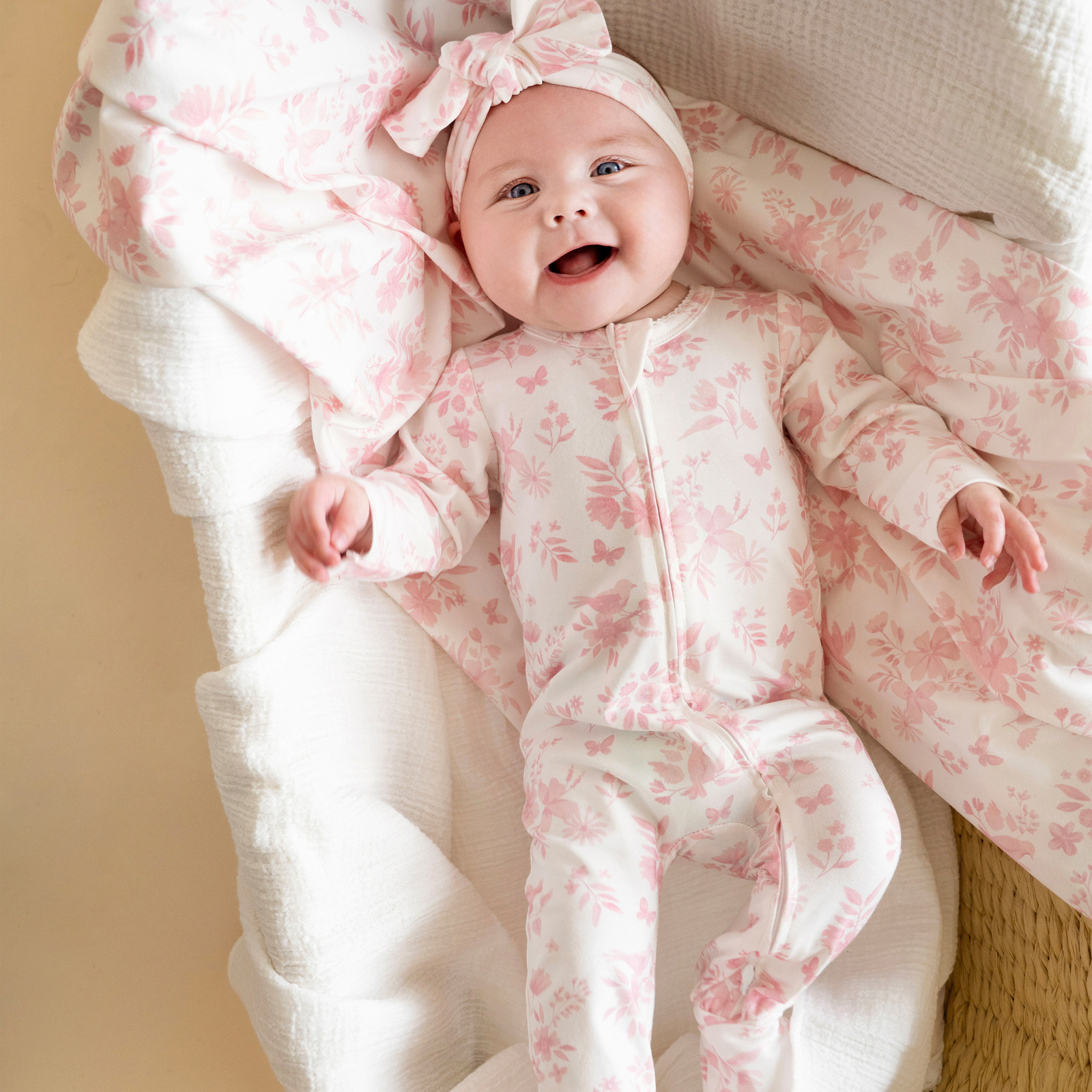 Bebe Fern Birds Organic Long Sleeve Zipsuit - Bird Print