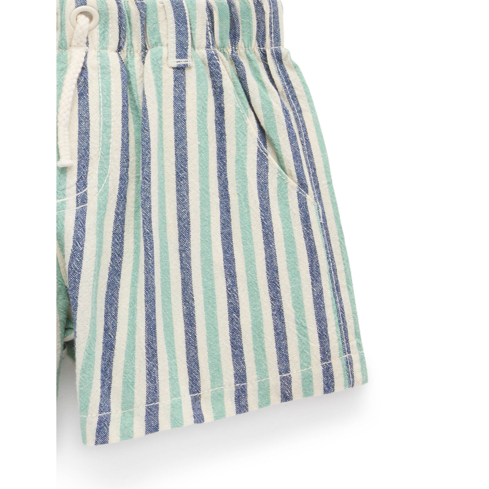 Purebaby Pull on Striped Short - Iguana Stripe