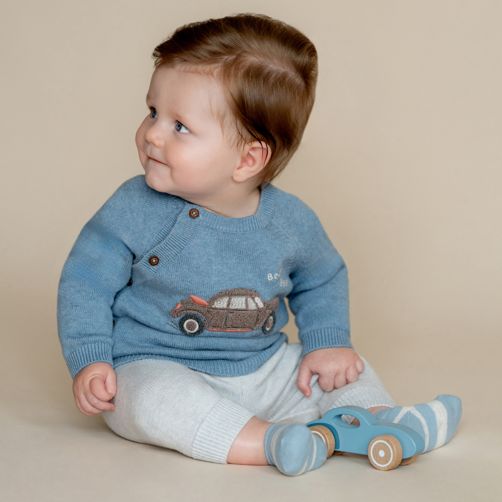 Bebe Alvin car organic knitted jumper - Sky blue