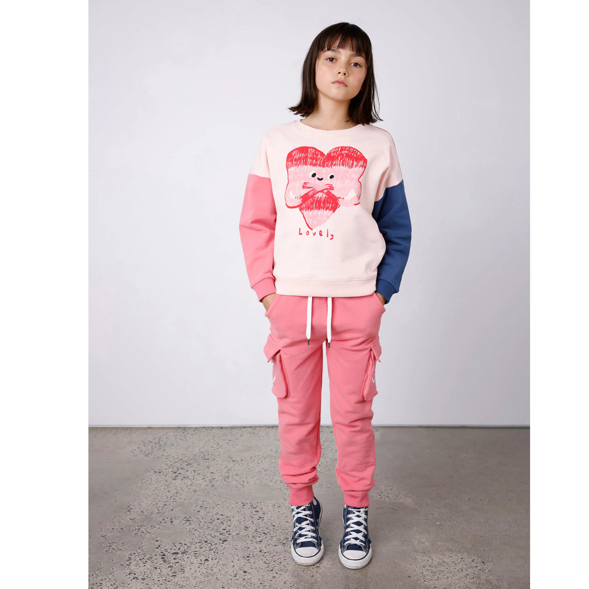 Minti Lovely Heart Furry Crew - Pink/Navy