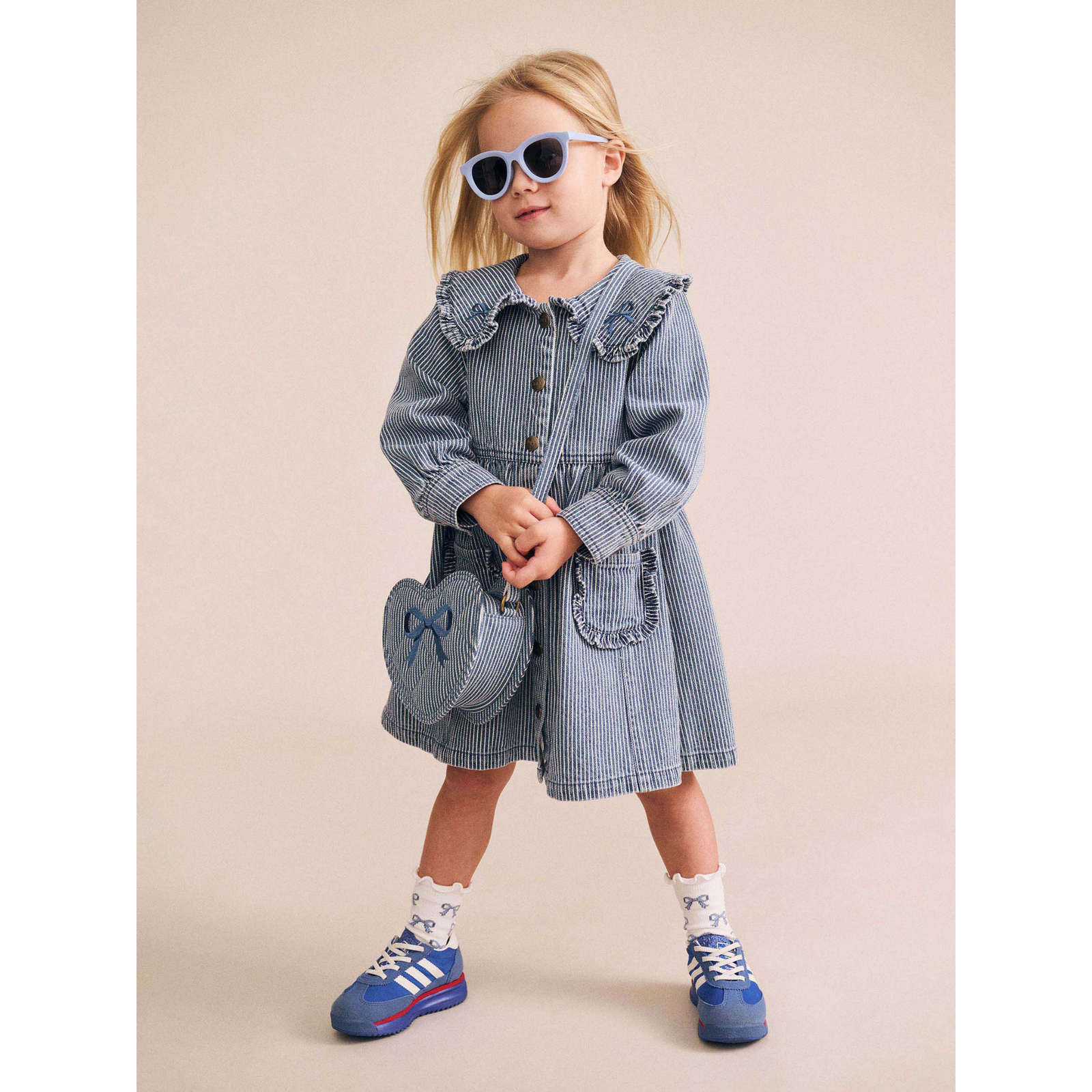 Huxbaby Vintage Bow Collar Denim Dress