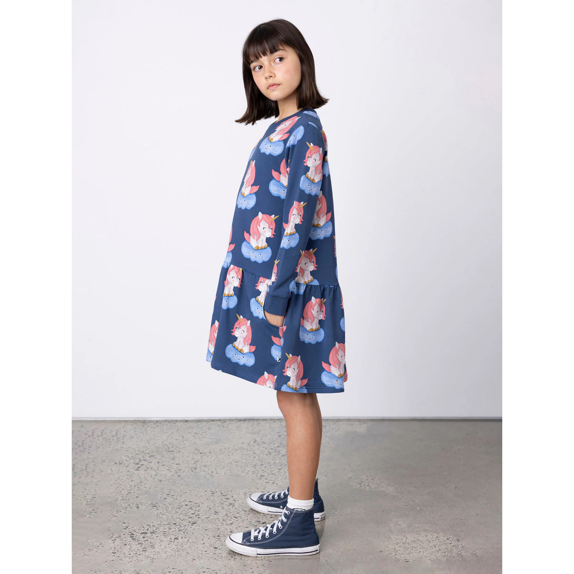 Minti Unicorns On A Cloud Dress - Navy