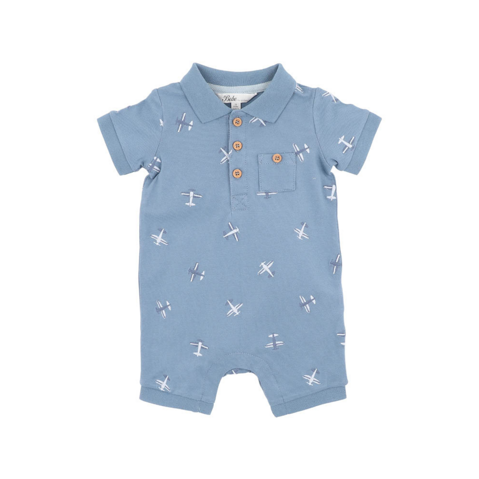Bebe Harlan Emboidered SS Polo Romper - Harlan Embroidery