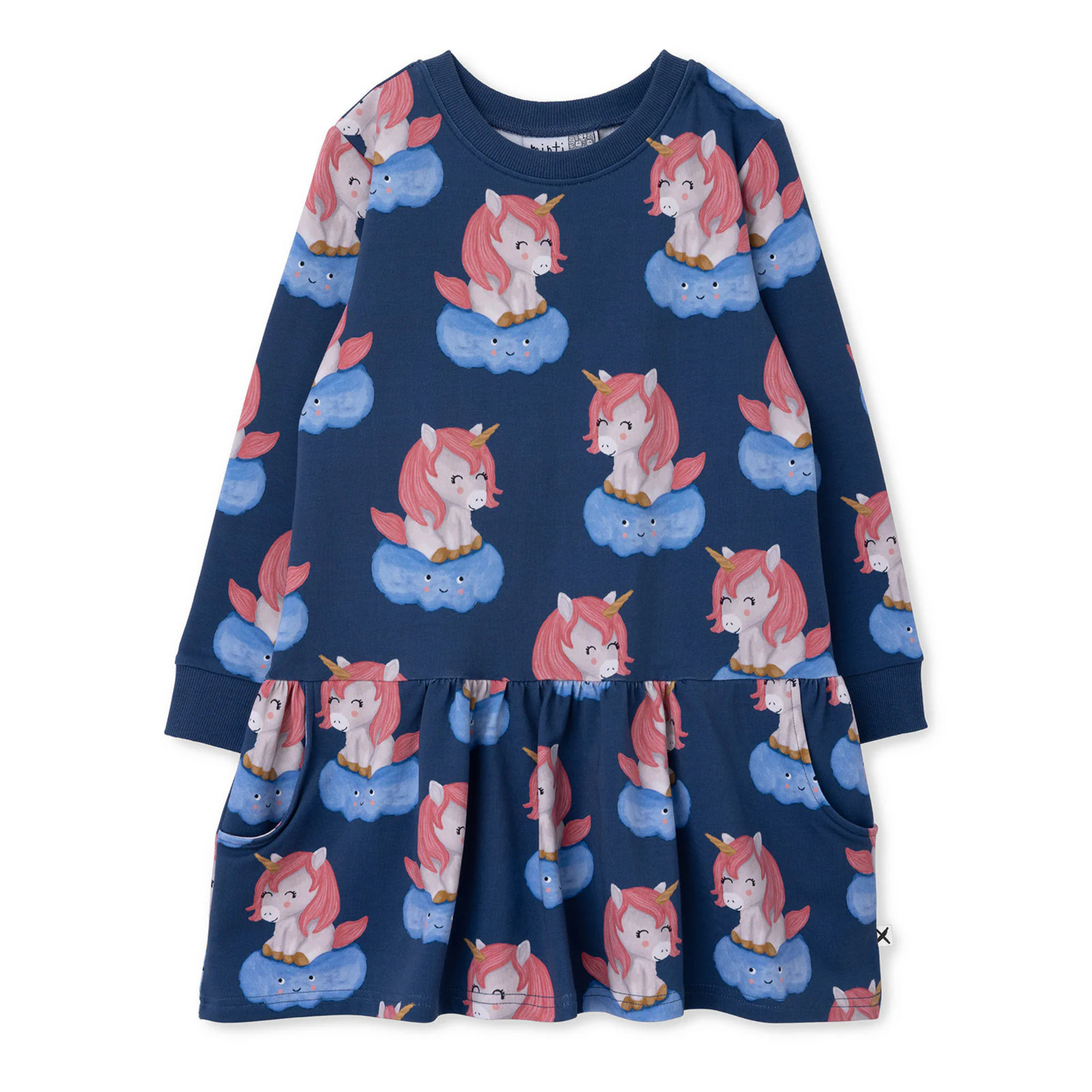 Minti Unicorns On A Cloud Dress - Navy