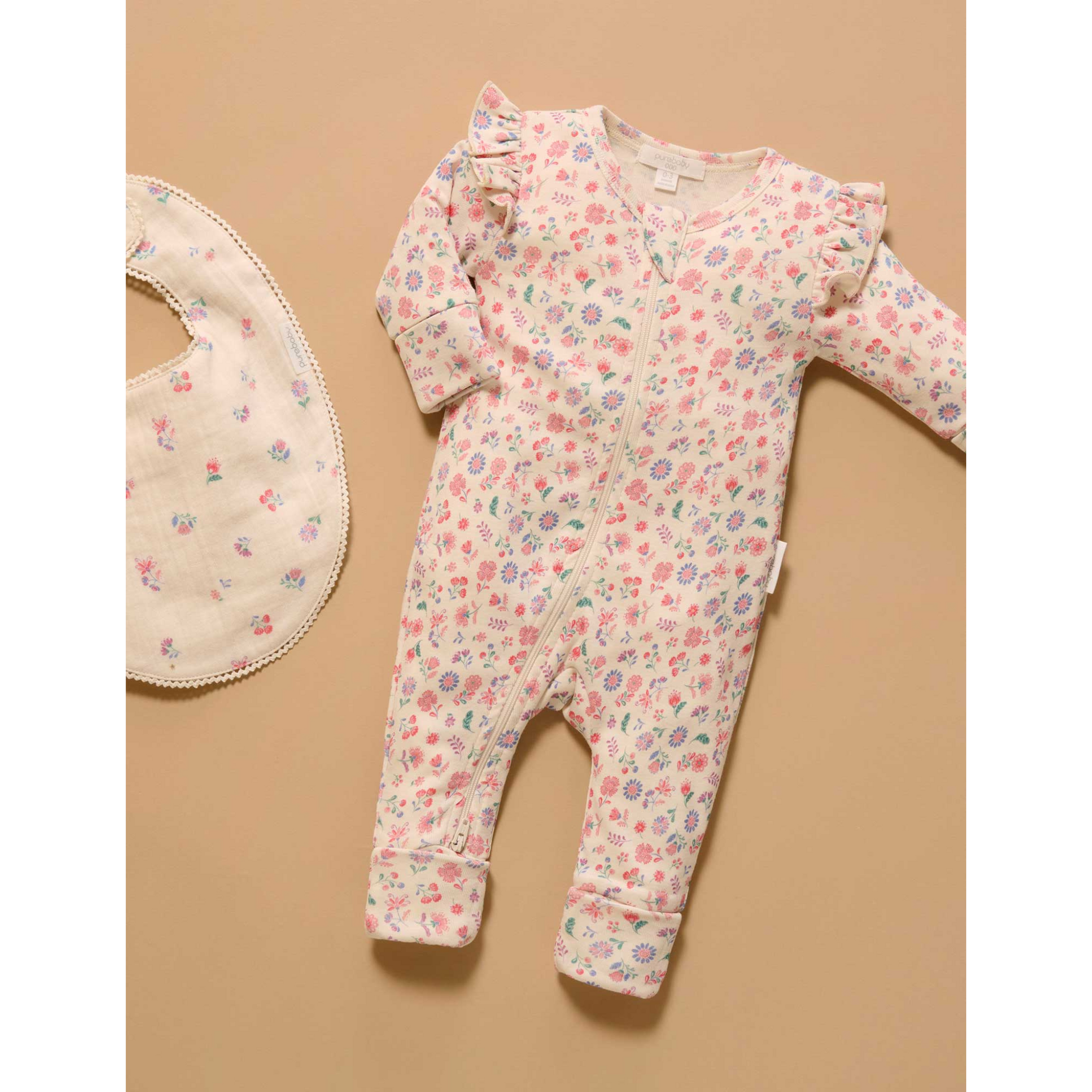 Purebaby Printed Zip Growsuit - Flor Print