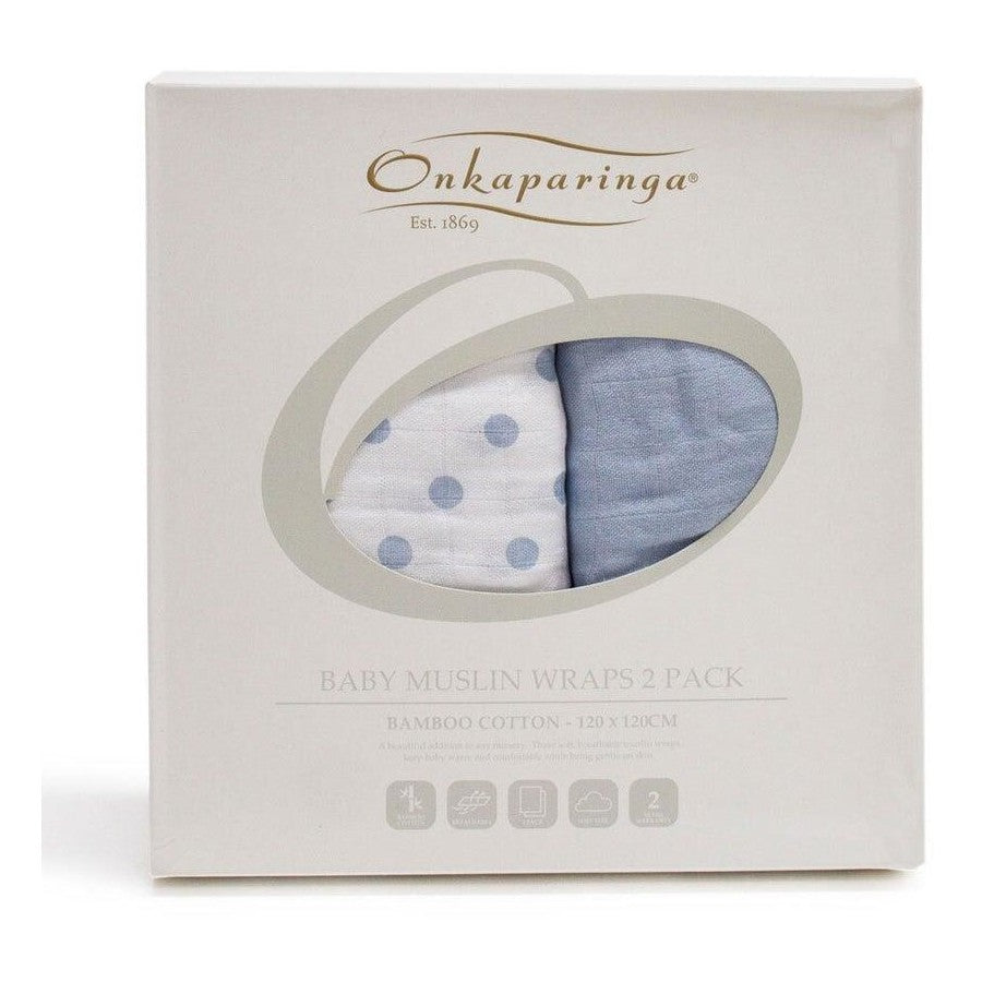 2PK Onkaparinga Baby Muslin Sleeping Blanket Swaddle Wrap Cotton Blue Spots