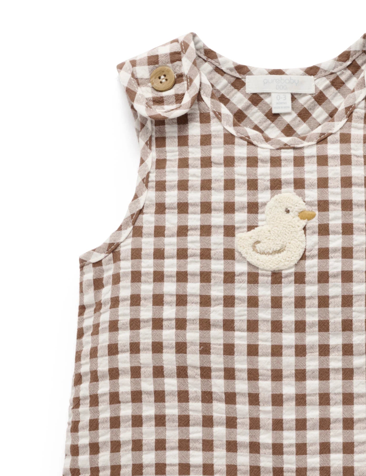 Ducky Gingham Romper - Milk Chocolate