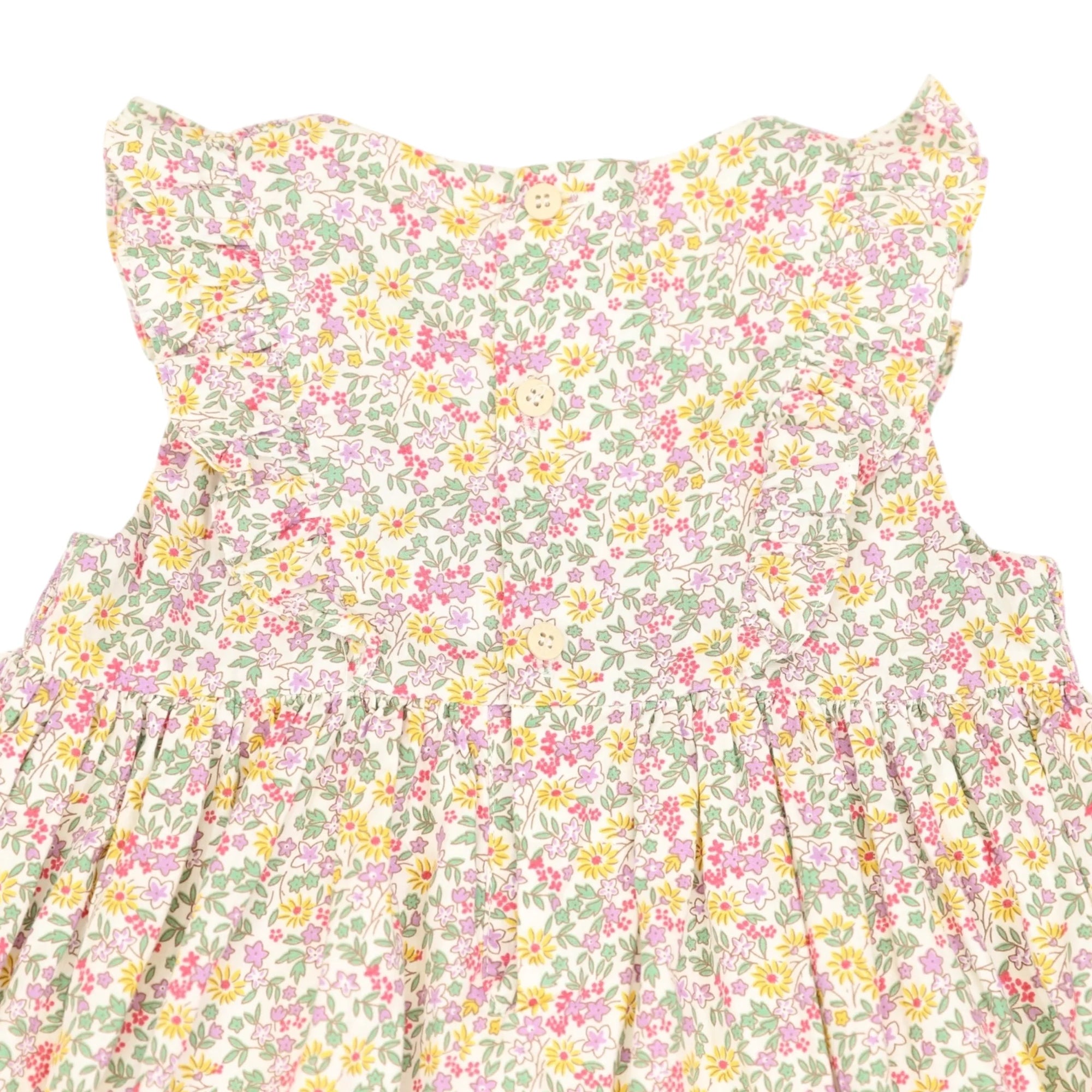 Frilled Smocked Dress Yellow Floral