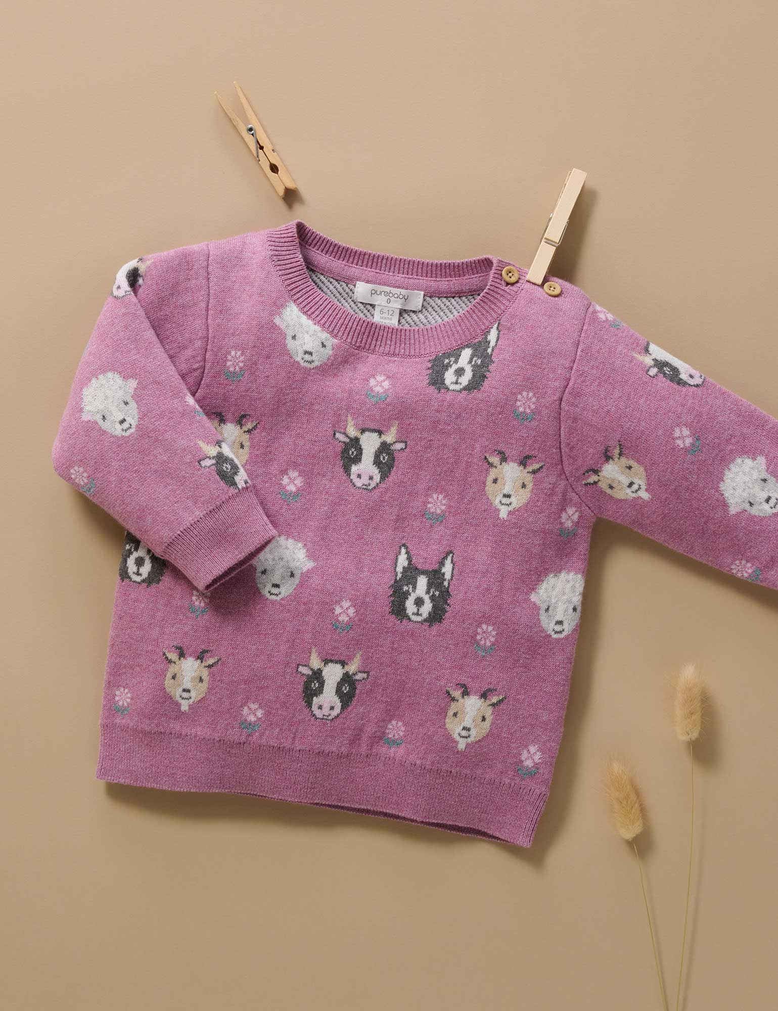 Purebaby Farm Friends Jumper - Lavender Farm Friends Jacquard