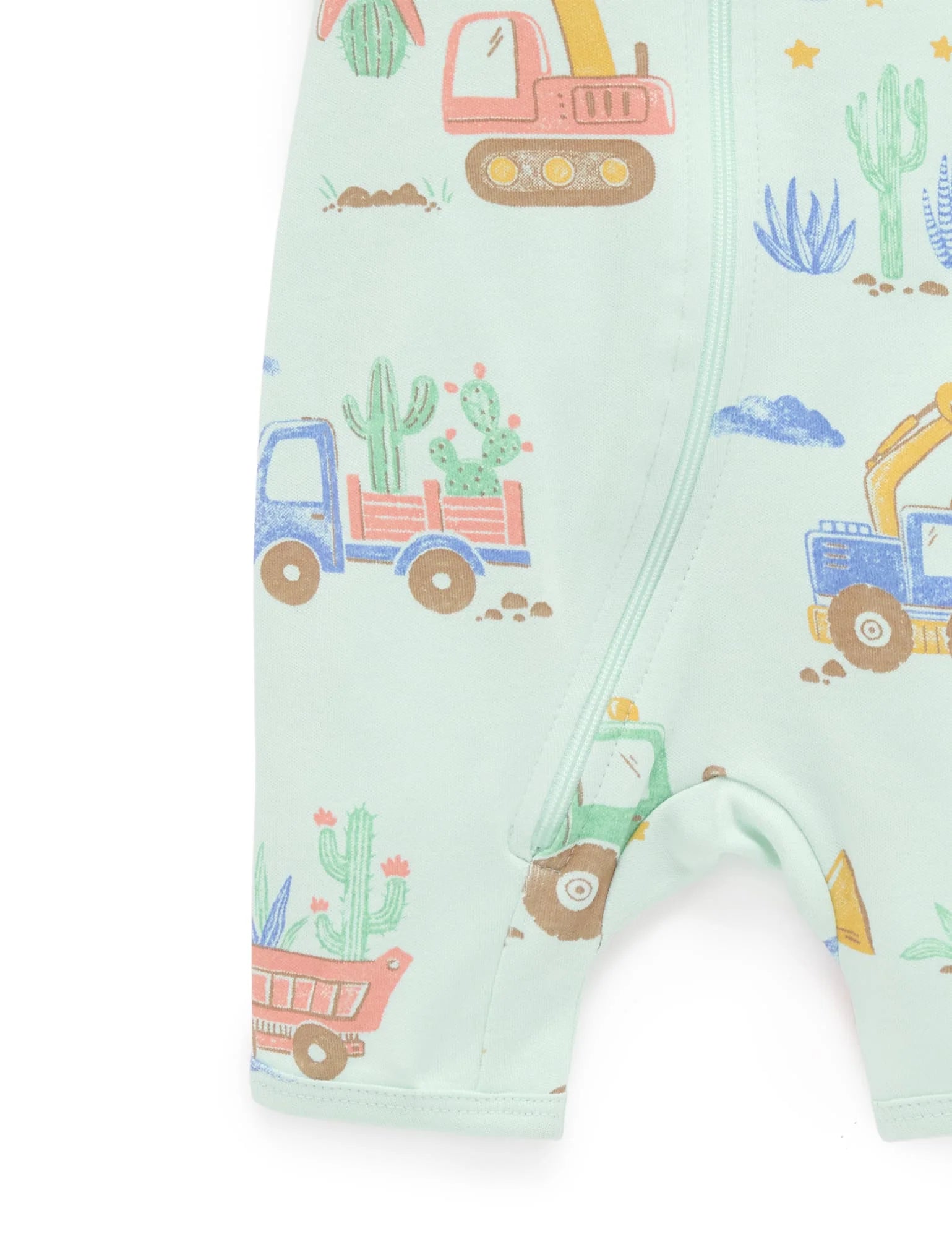 Purebaby Desert Trucks Short Zip Growsuit