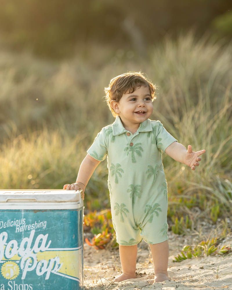 Bebe Ivan Tropical Trees Short Sleeve Polo Romper