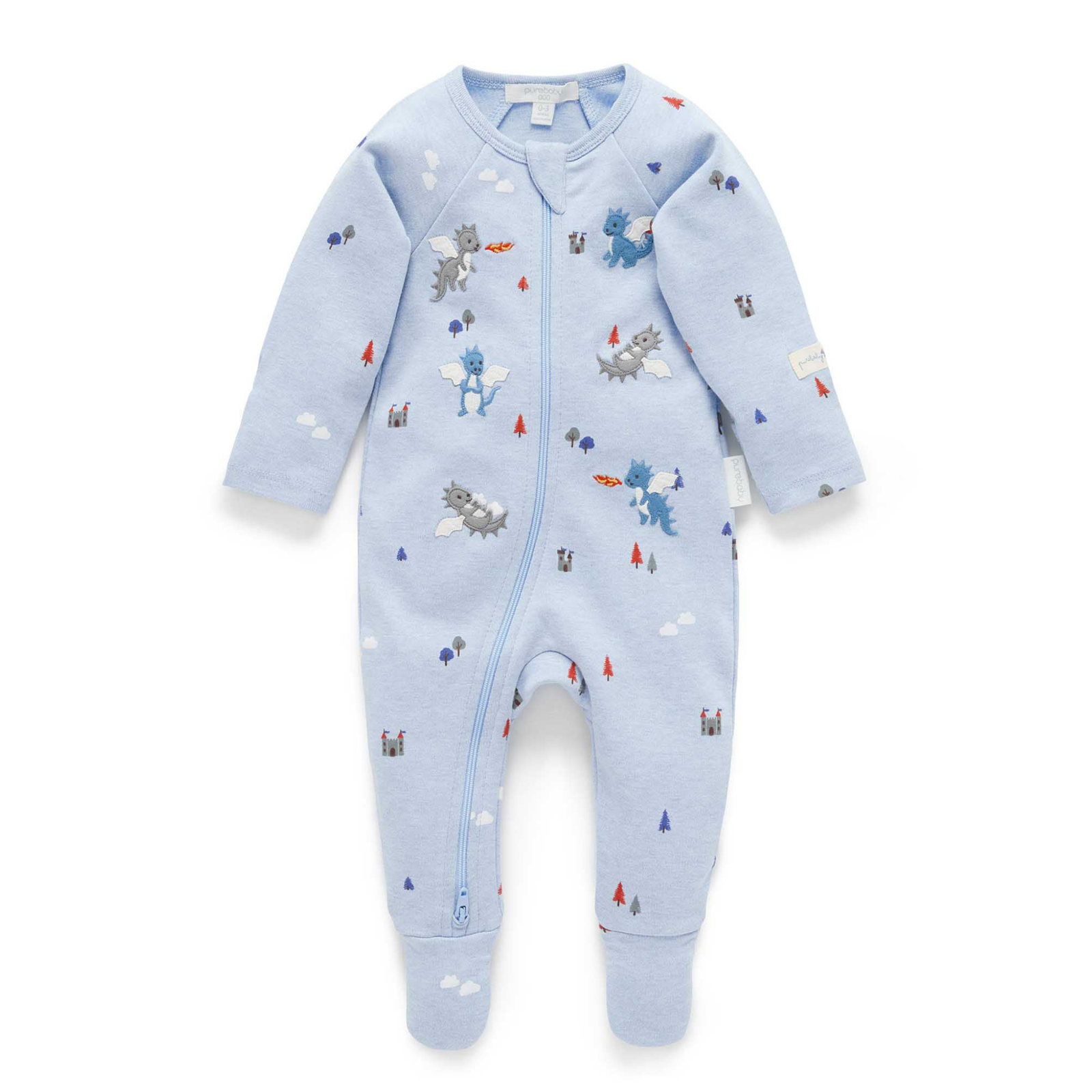Purebaby Thick Zip Growsuit - Castle Print