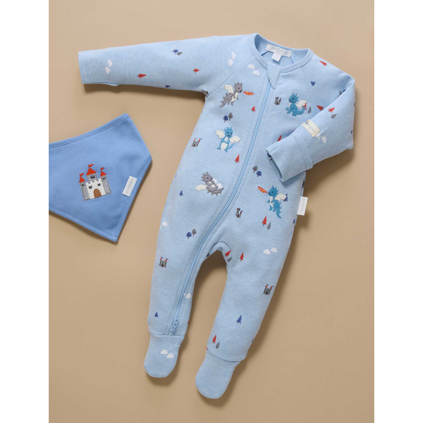 Purebaby Thick Zip Growsuit - Castle Print