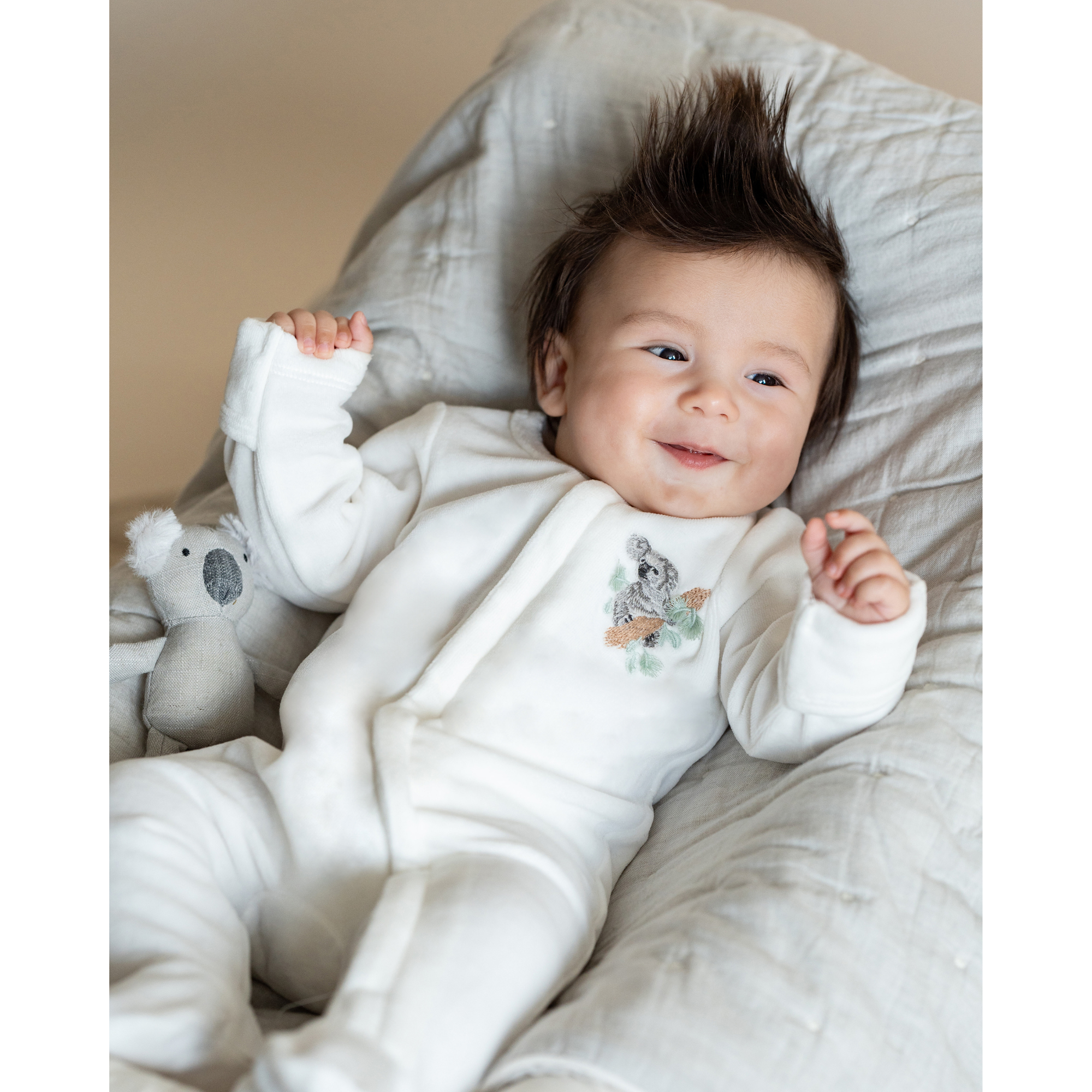 Bebe Charlie koala velour zip onesie - Snow