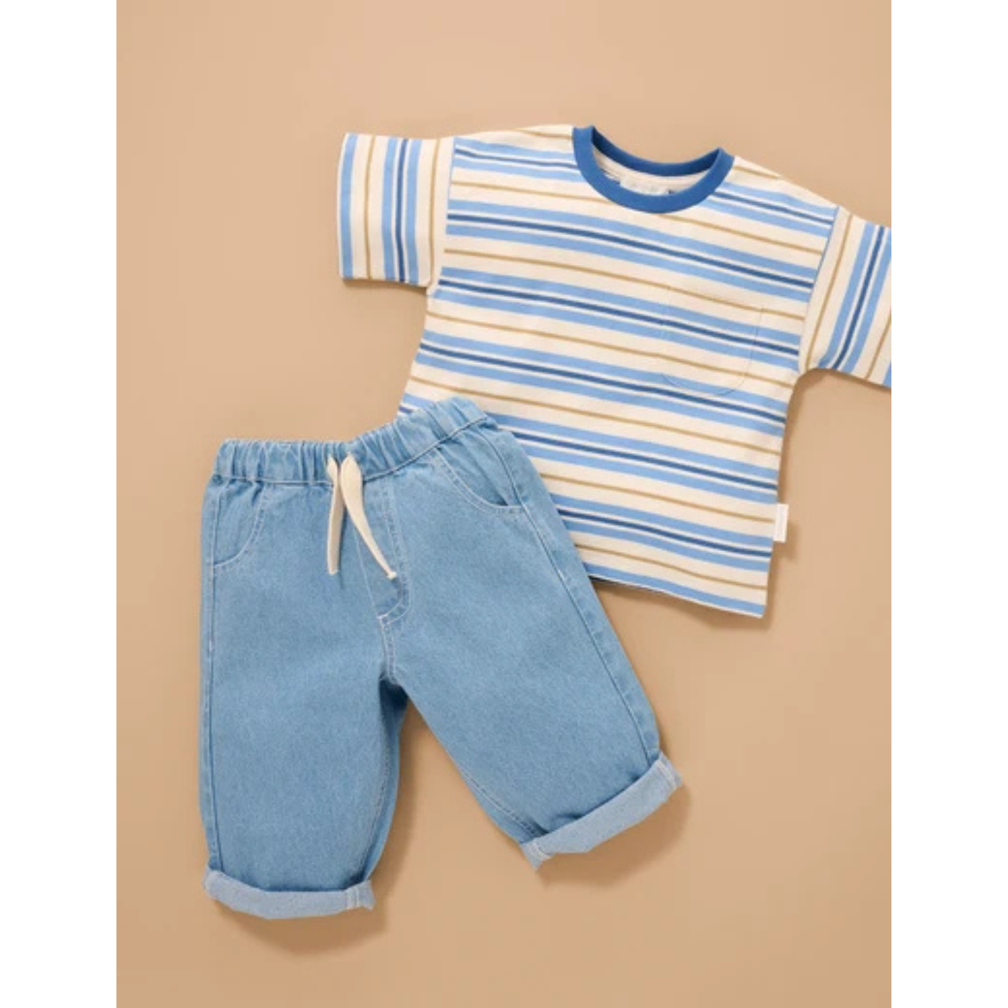 Purebaby Classic Striped Relaxed Tee - Blue Jay Stripe