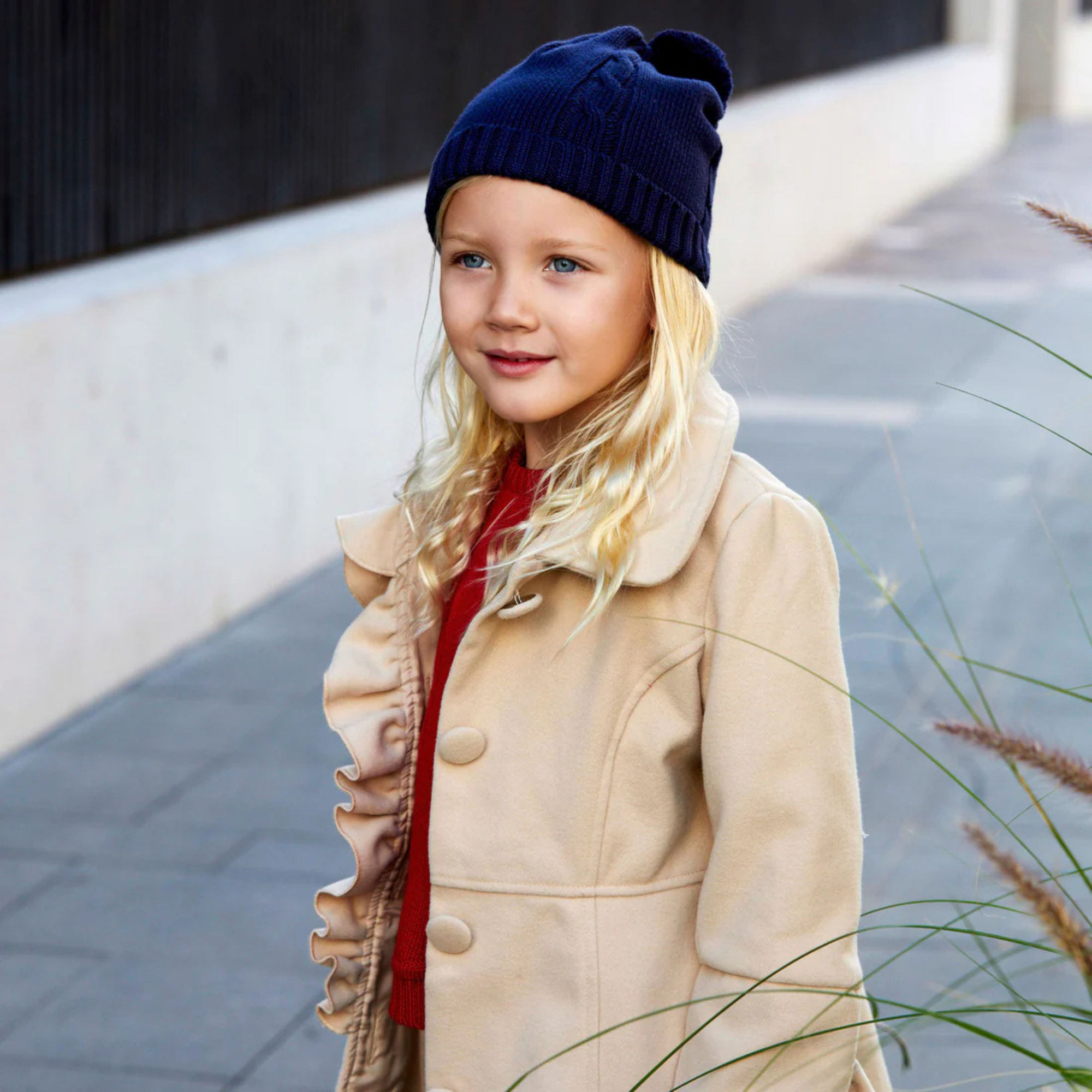 Korango Frilled Collared Overcoat Faux Wool -  Beige