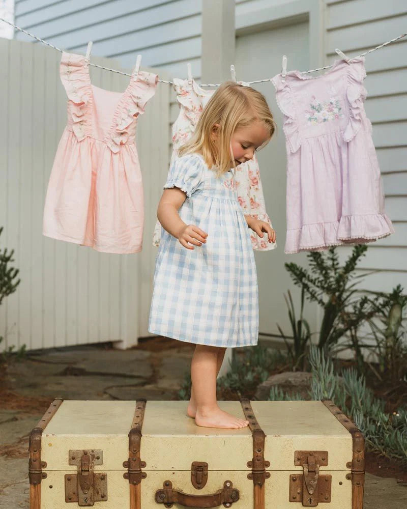 Bebe Bonnie Check Organic Embroidered Dress