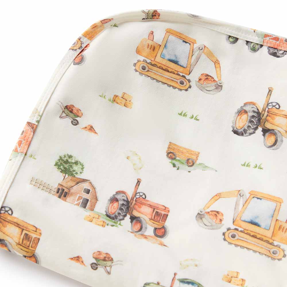 DIGGER &amp; TRACTORS  -Snuggle Hunny Organic Jersey Wrap &amp; Beanie Set