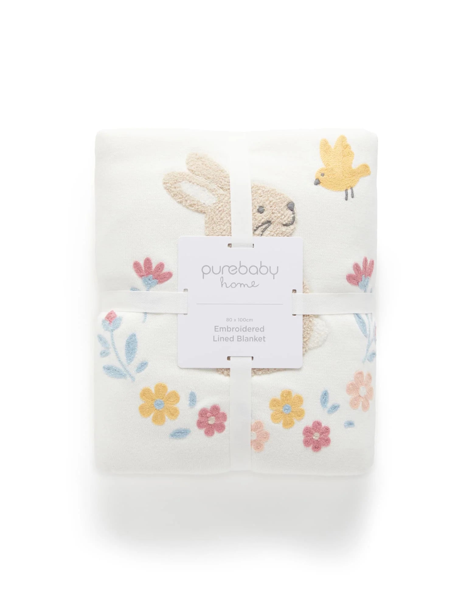 Purebaby Embroidered Lined Blanket - Little Bunny