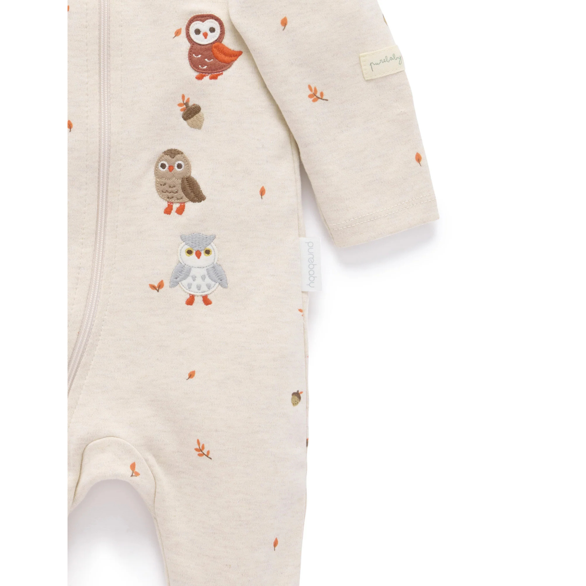 Purebaby Thick Zip Growsuit - Oak Leaf Print