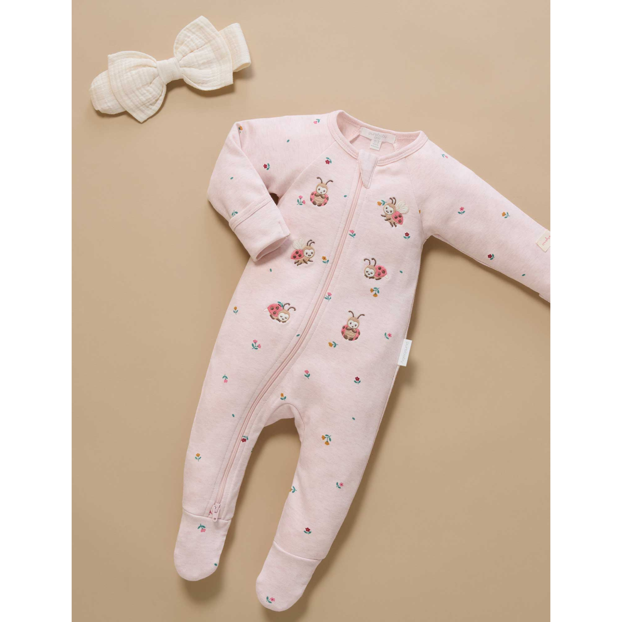 Purebaby Thick Zip Growsuit - Sweet Pea Print