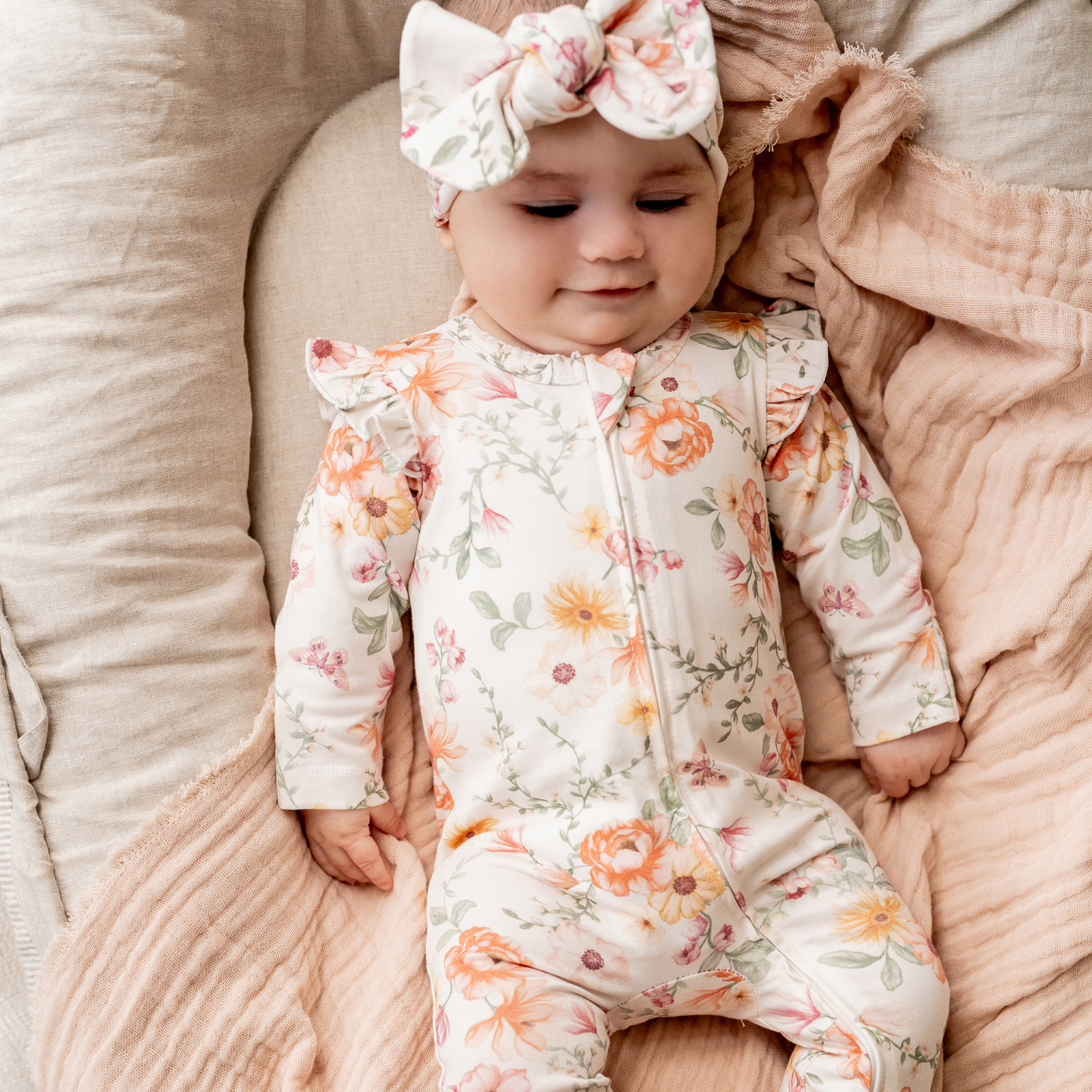 Bebe Emmy Organic Long Sleeve Zipsuit - Emmy Print
