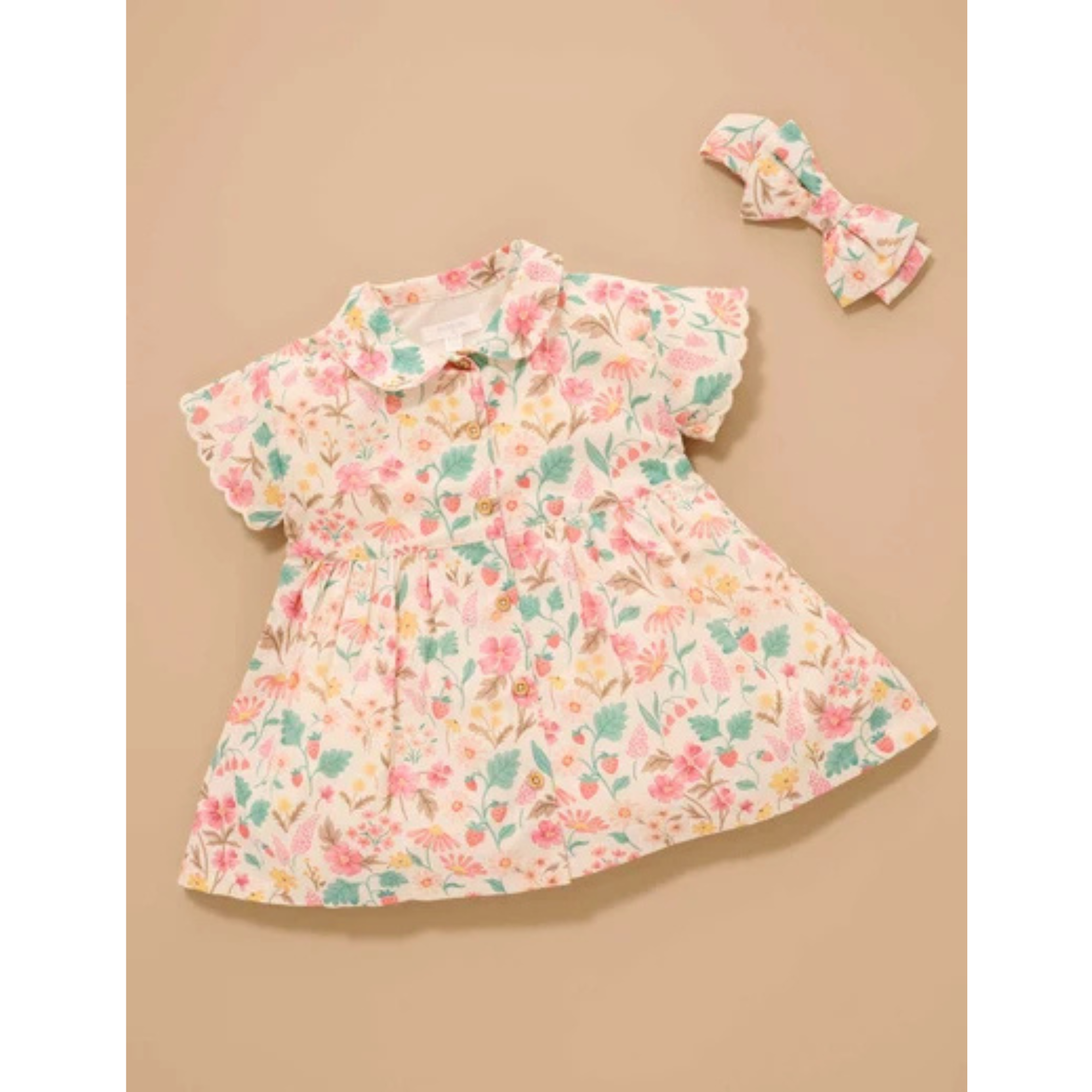 Purebaby Linen Blend Shirt Dress - Strawberry Garden Floral