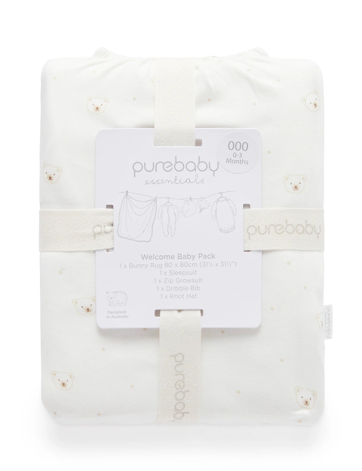 Purebaby Vanilla Bear Welcome Baby Pack - Over $120 in Value!