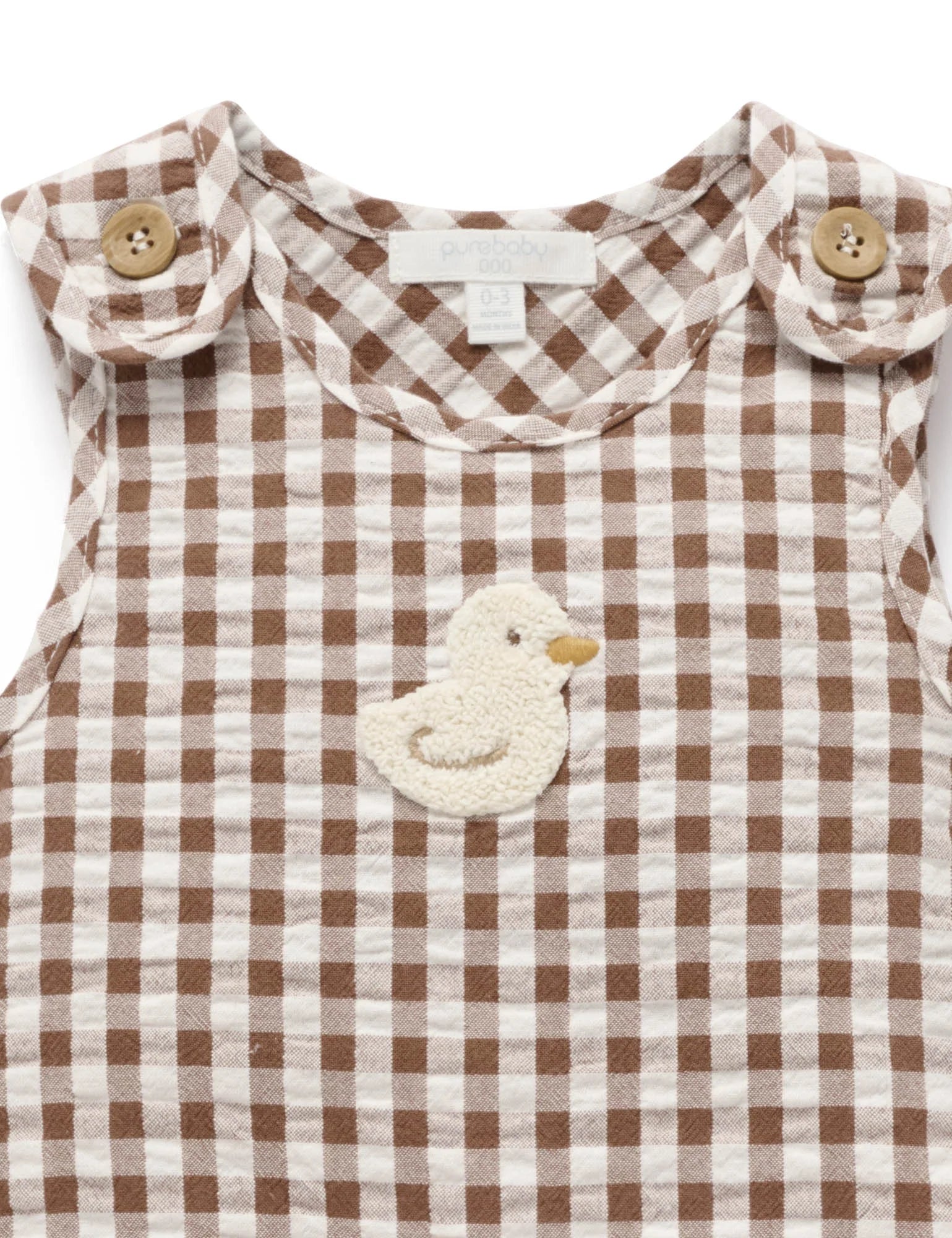 Ducky Gingham Romper - Milk Chocolate