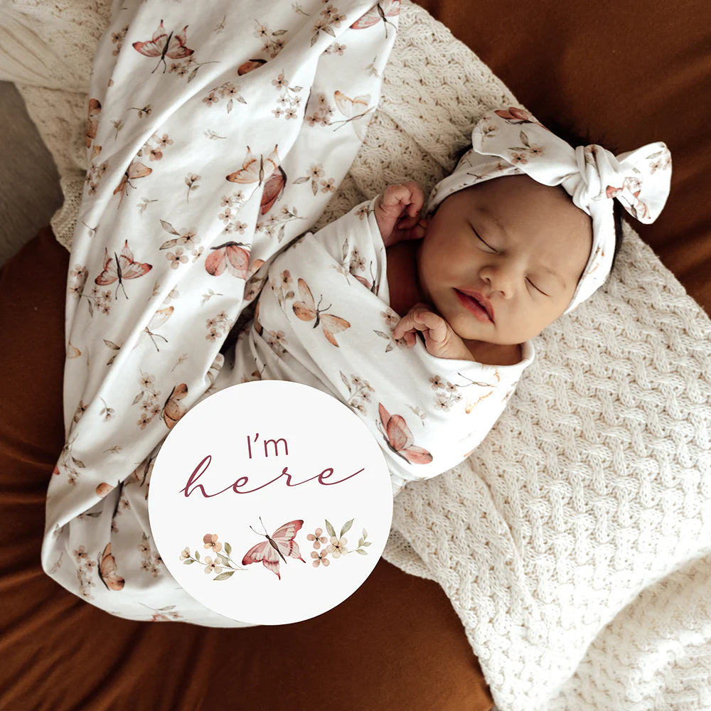 BUTTERFLY -Snuggle Hunny Organic Jersey Wrap &amp; Beanie Set