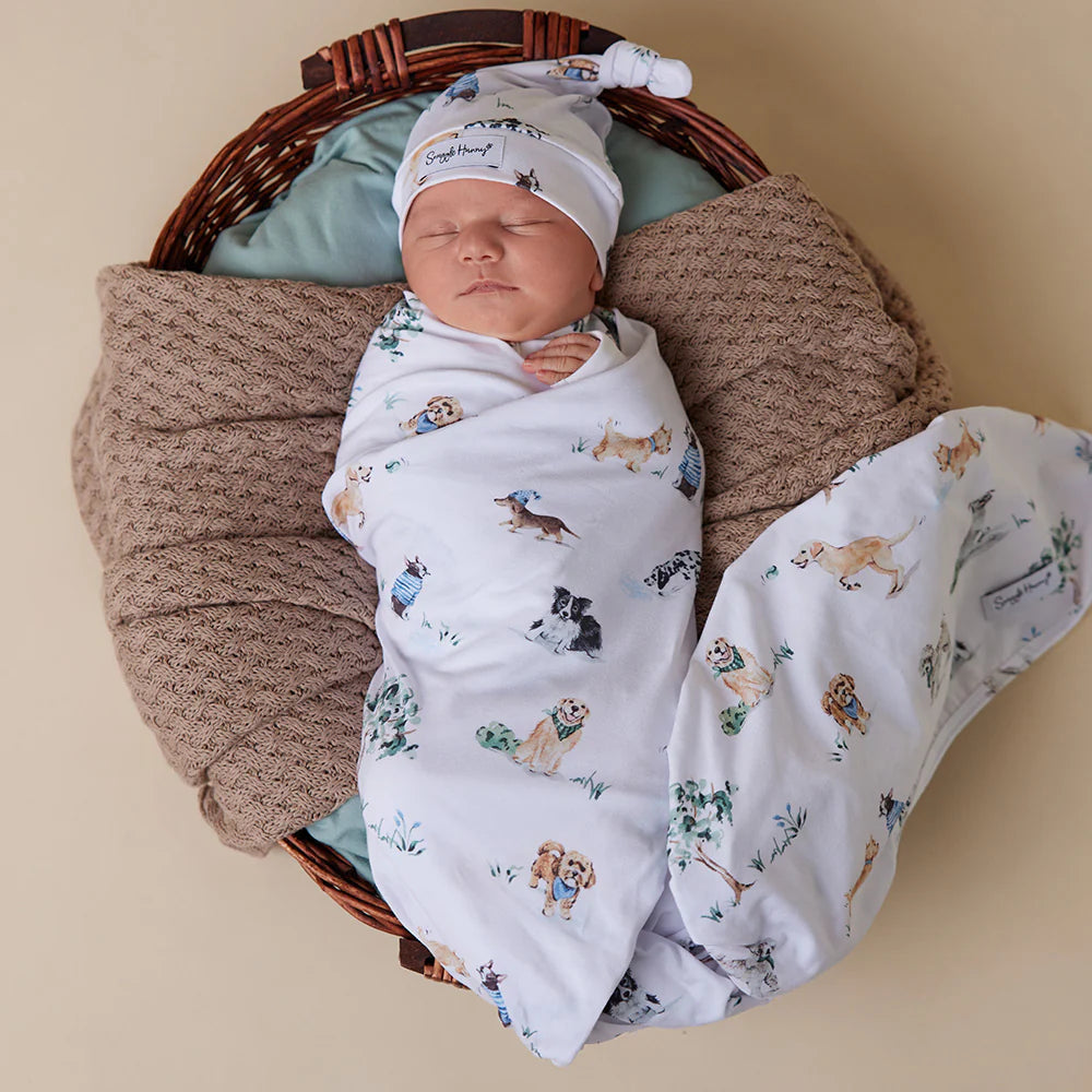 DOG PARK - Snuggle Hunny Baby Jersey Wrap &amp; Beanie Set