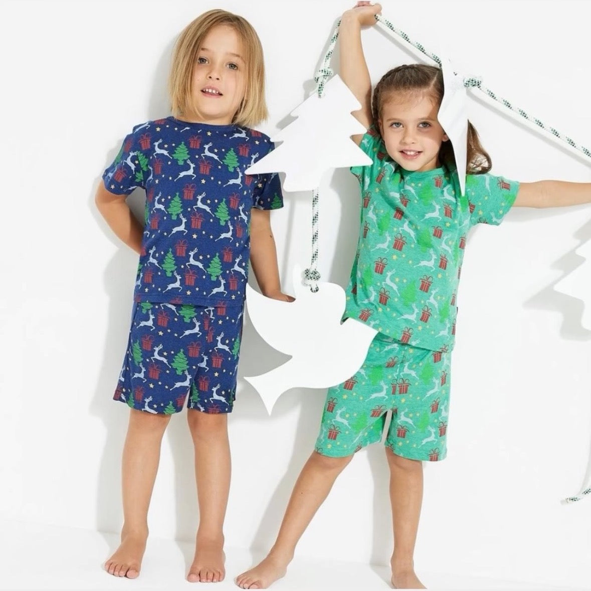 Korango Cotton Christmas Short Sleeve Pyjama Set - Green