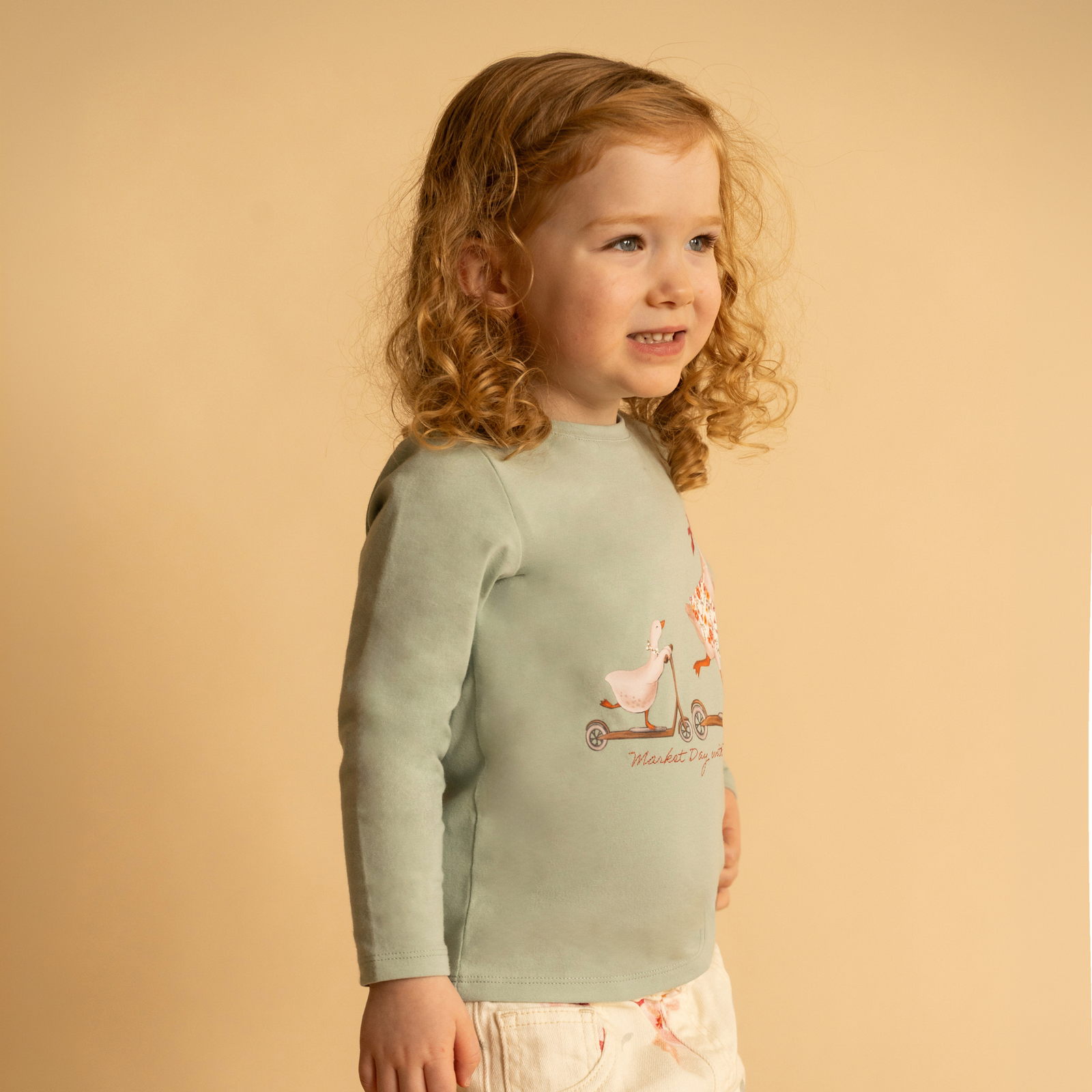 Bebe Emmy Ducks On Scooter Long Sleeve Tee - Dusky Sage