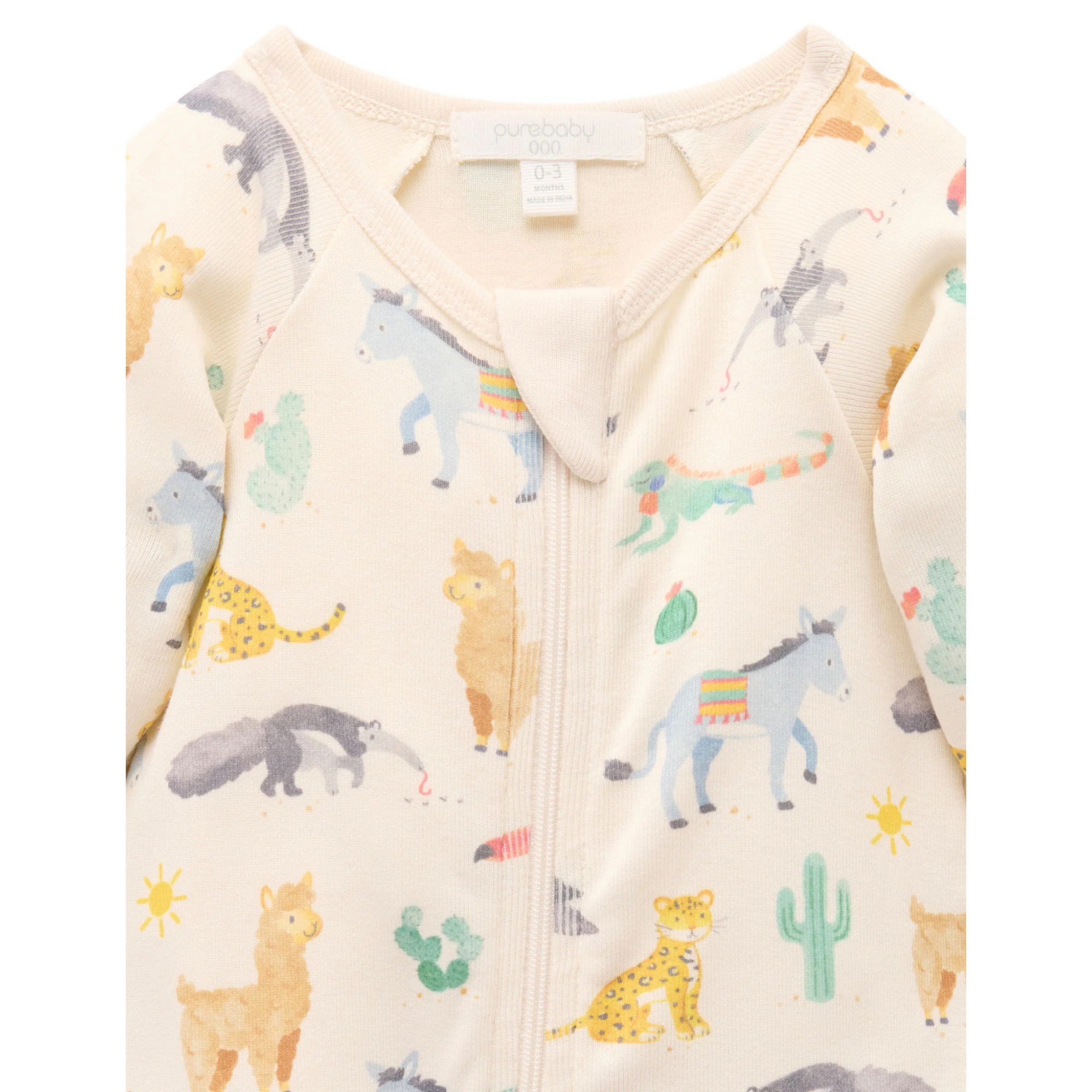 Purebaby Printed Zip Growsuit - Animal Fiesta Print