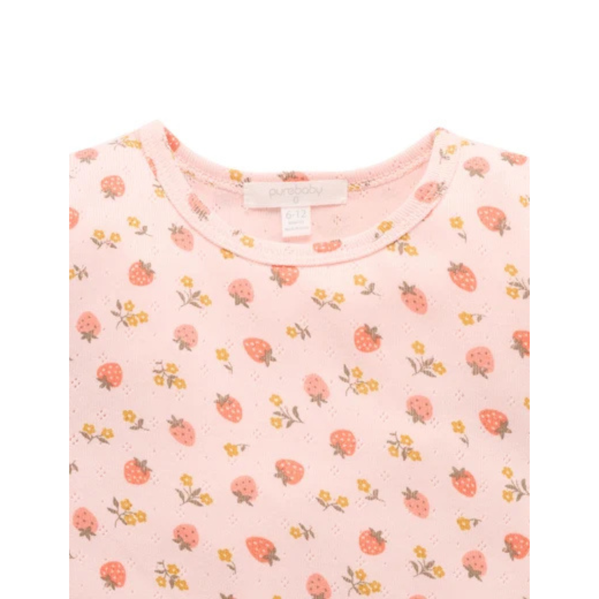 Purebaby Pointelle Short Sleeve Tee - Strawberry Print