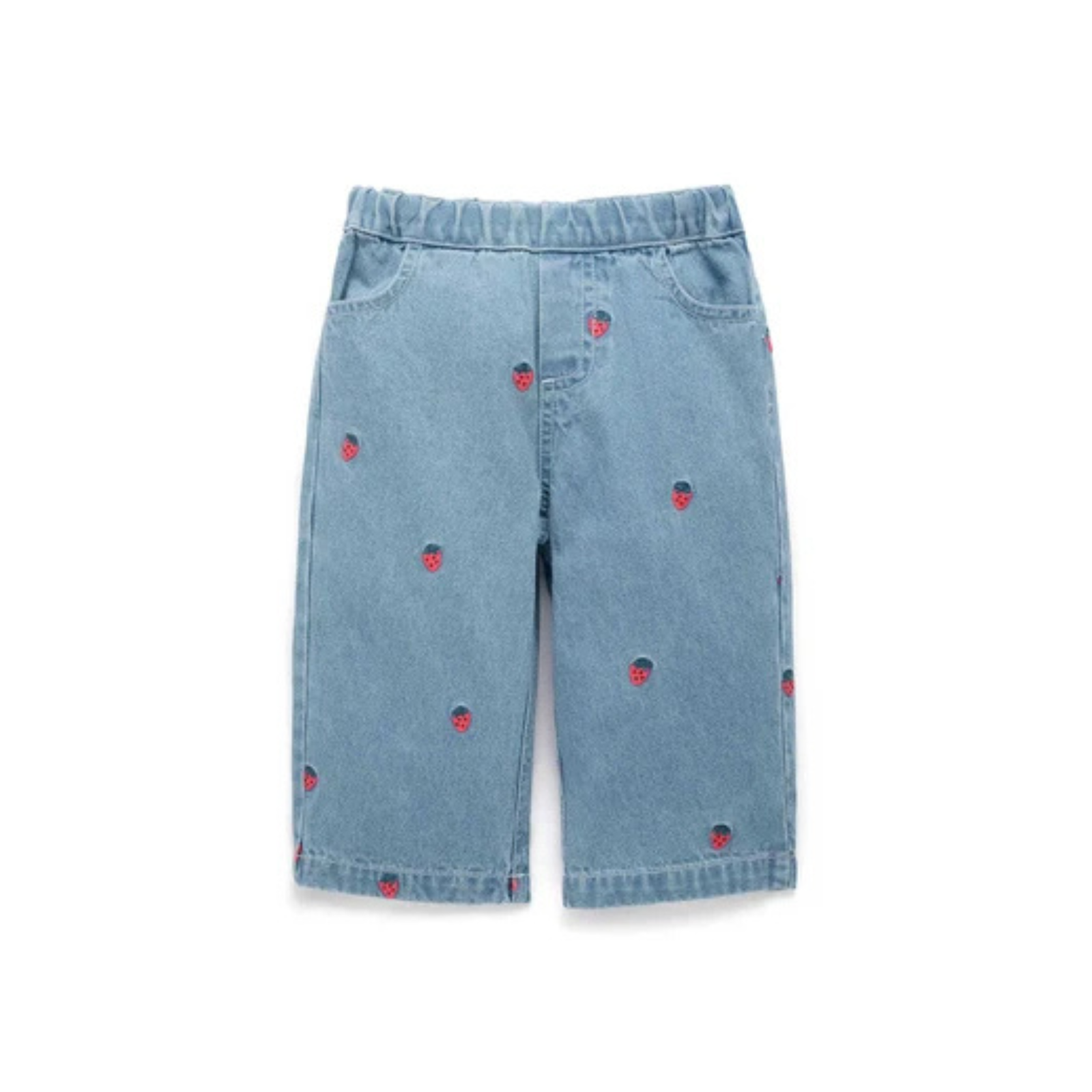 Purebaby Embroidered Wide Leg Jeans - Large Strawberry Broderie