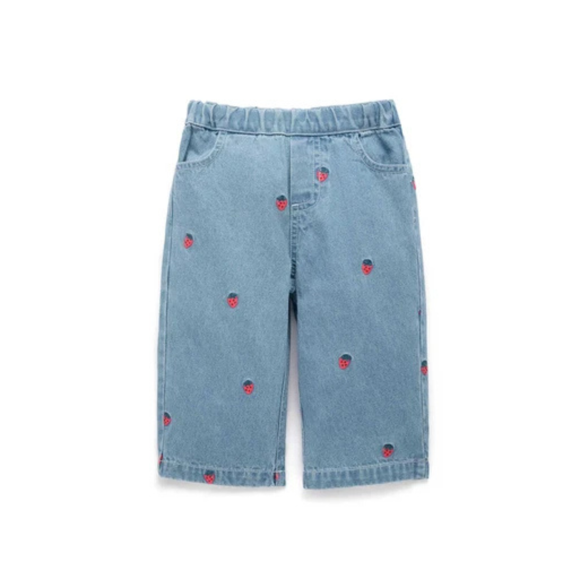 Purebaby Embroidered Wide Leg Jeans - Large Strawberry Broderie