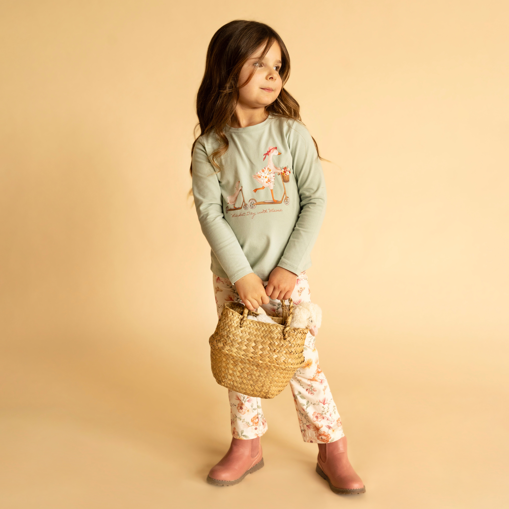 Bebe Emmy Ducks On Scooter Long Sleeve Tee - Dusky Sage